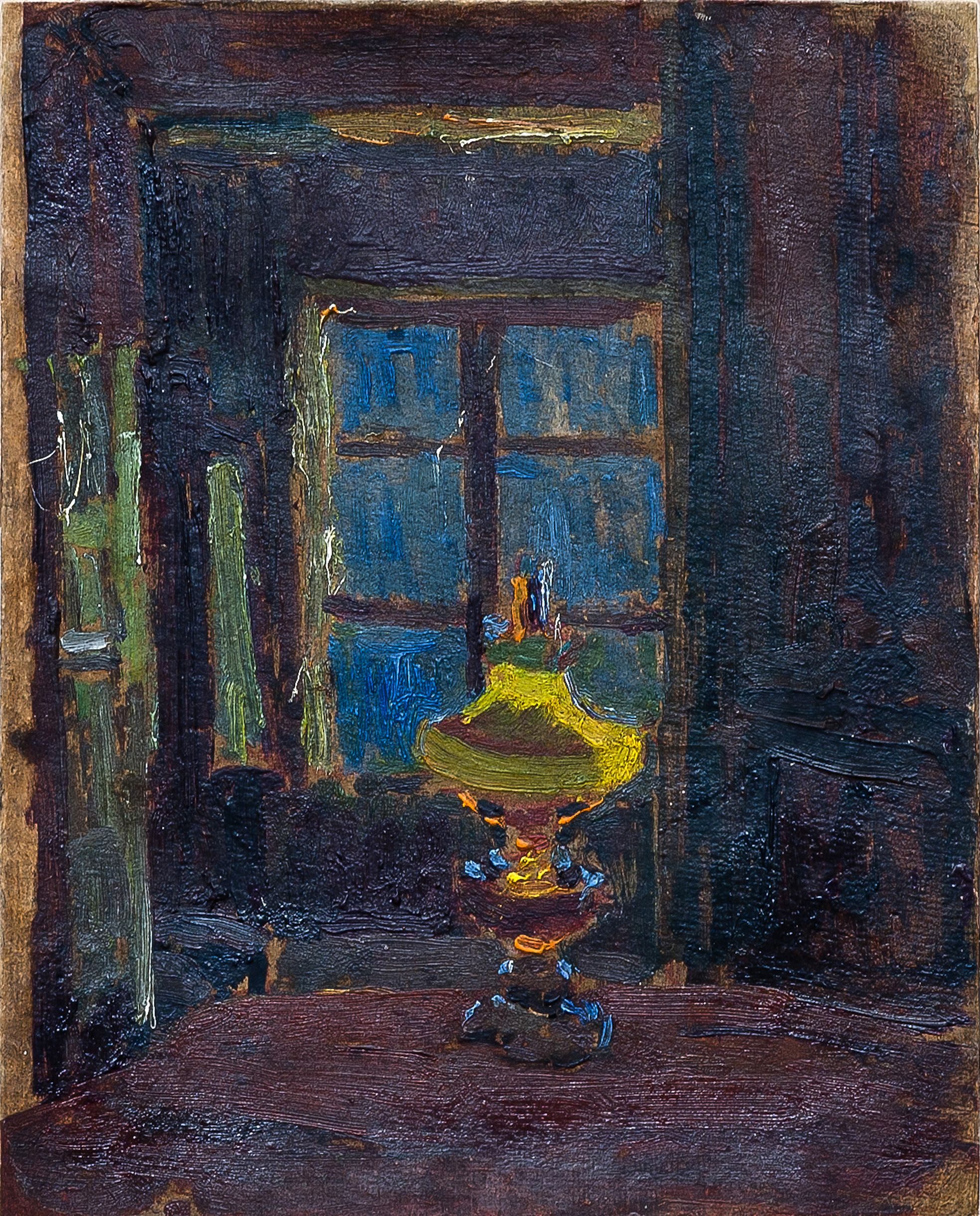 2178 ah autor ignacy pinkas, lampa naftowa, 1920, olej tektura, 30x24, fot. msz