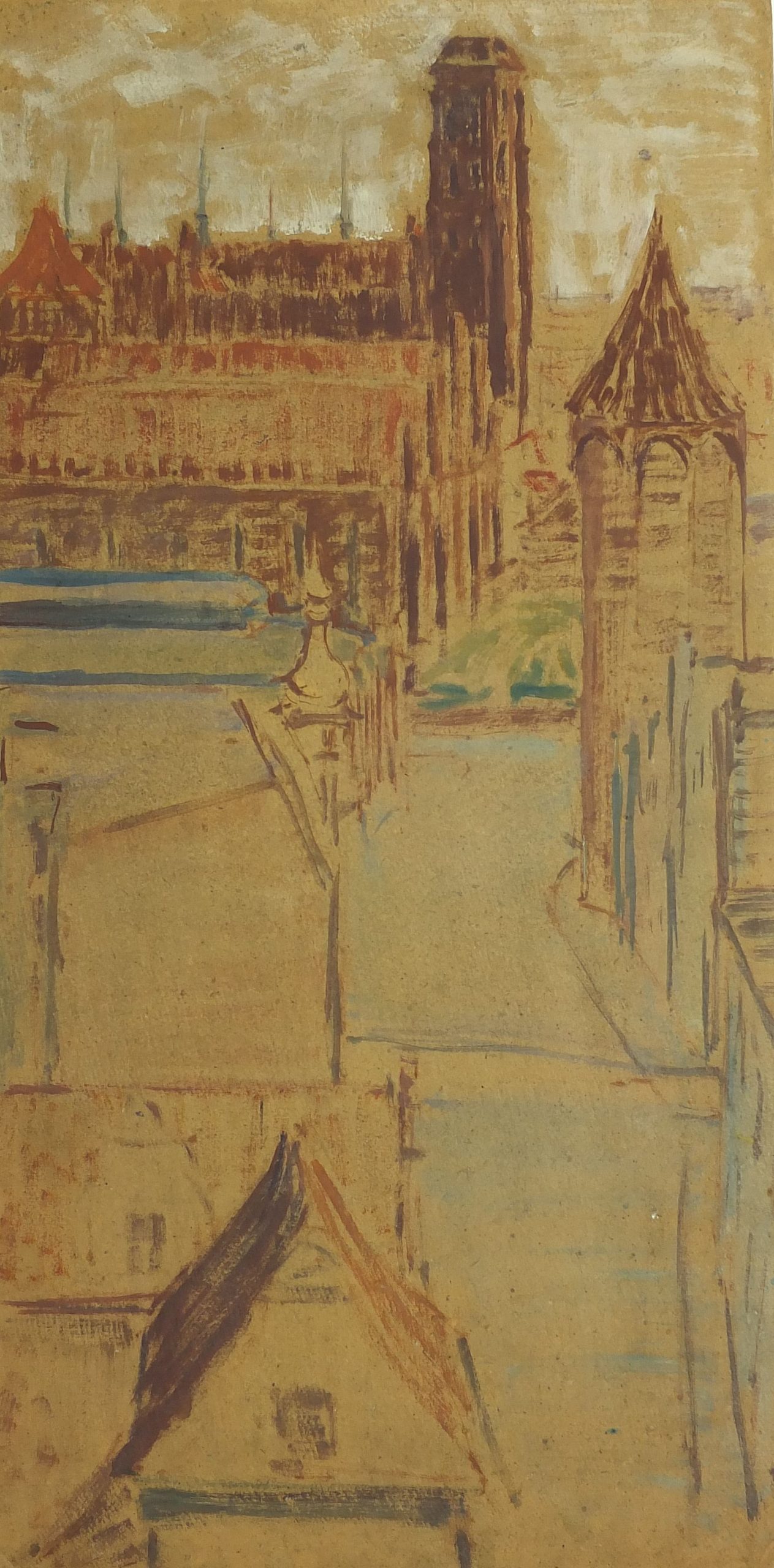 2179 ah autor ignacy pinkas, gdańsk, 1921, olej na dykcie, 25x49,5 cm.