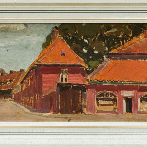 2181 ah autor ignacy pinkas, uliczka w helu, 1921, olej dykta, 23x50, fot. msz