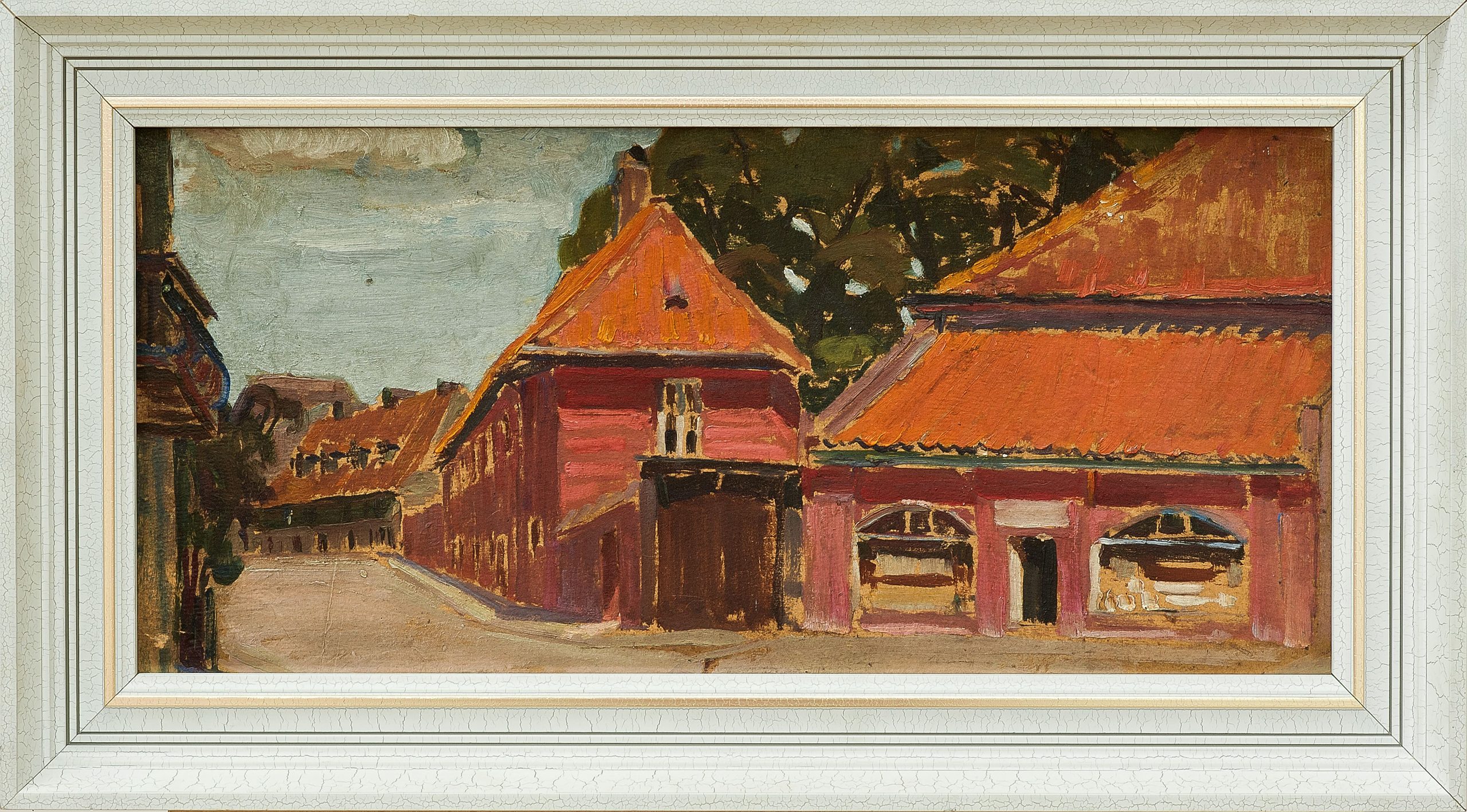 2181 ah autor ignacy pinkas, uliczka w helu, 1921, olej dykta, 23x50, fot. msz