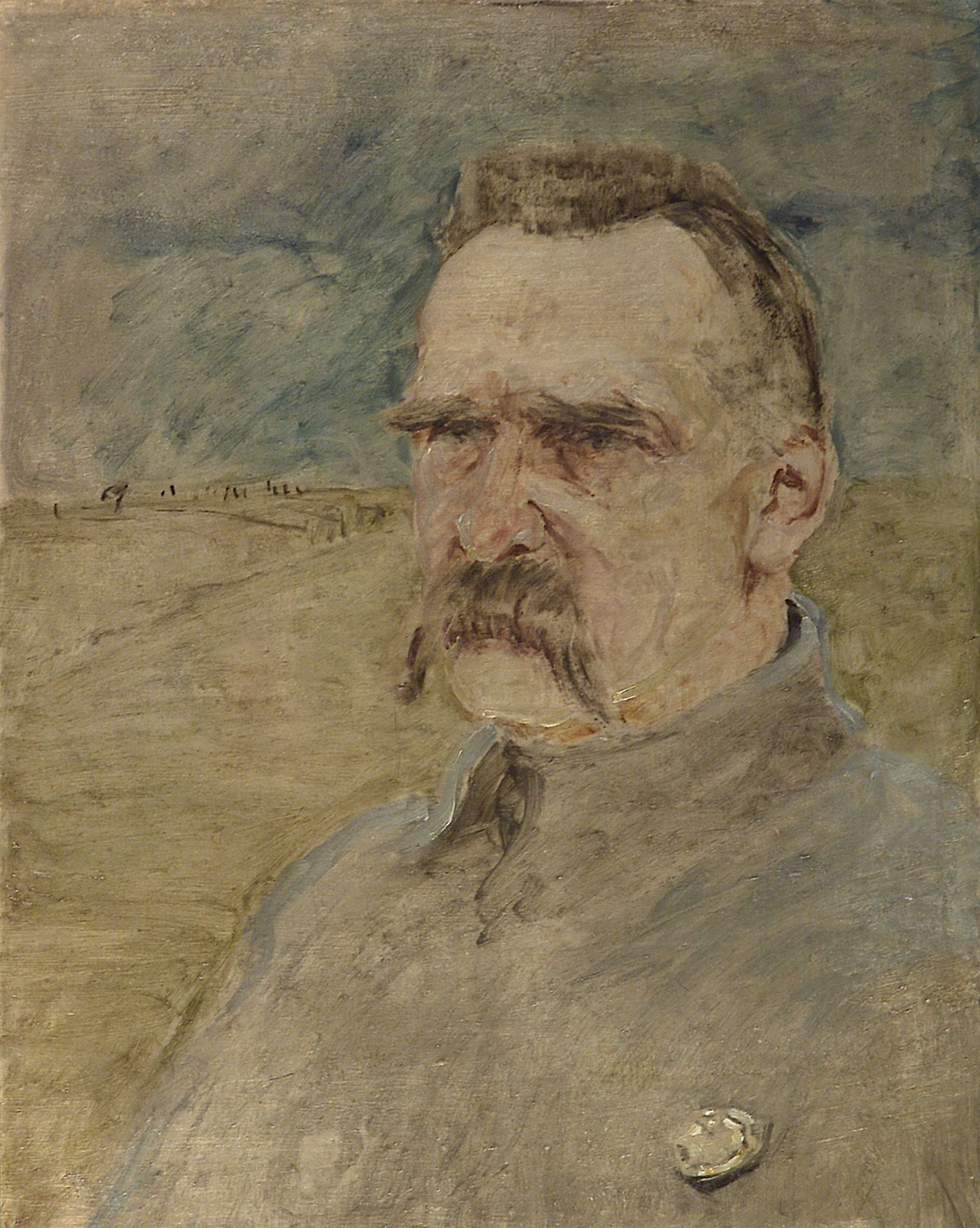 2182 ah autor ignacy pinkas, portret józefa piłsudskiego, olej dykta, 49x40, fot