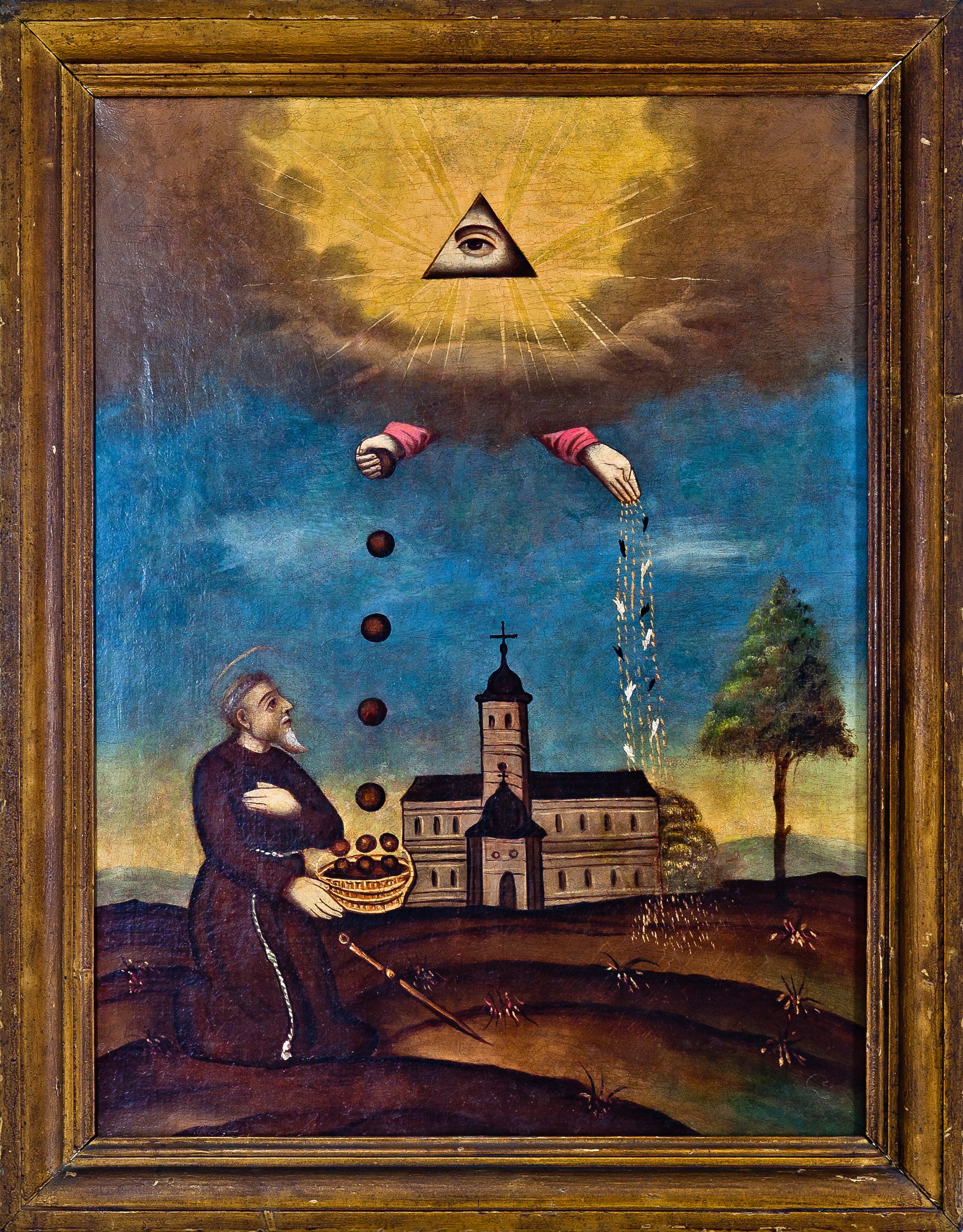 2210 etnografia - opatrzność boska, obraz, olej na płótnie, sprzed 1981 r., ze zbiorów stanisława kadyiego, wys. 80 cm, szer. 63 cm