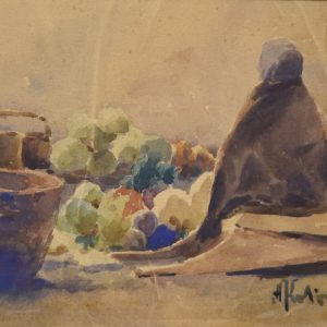 224 ah, apolinary kotowicz, na targu w jaśle, 1912-13, akwarela, 15x22,5 cm