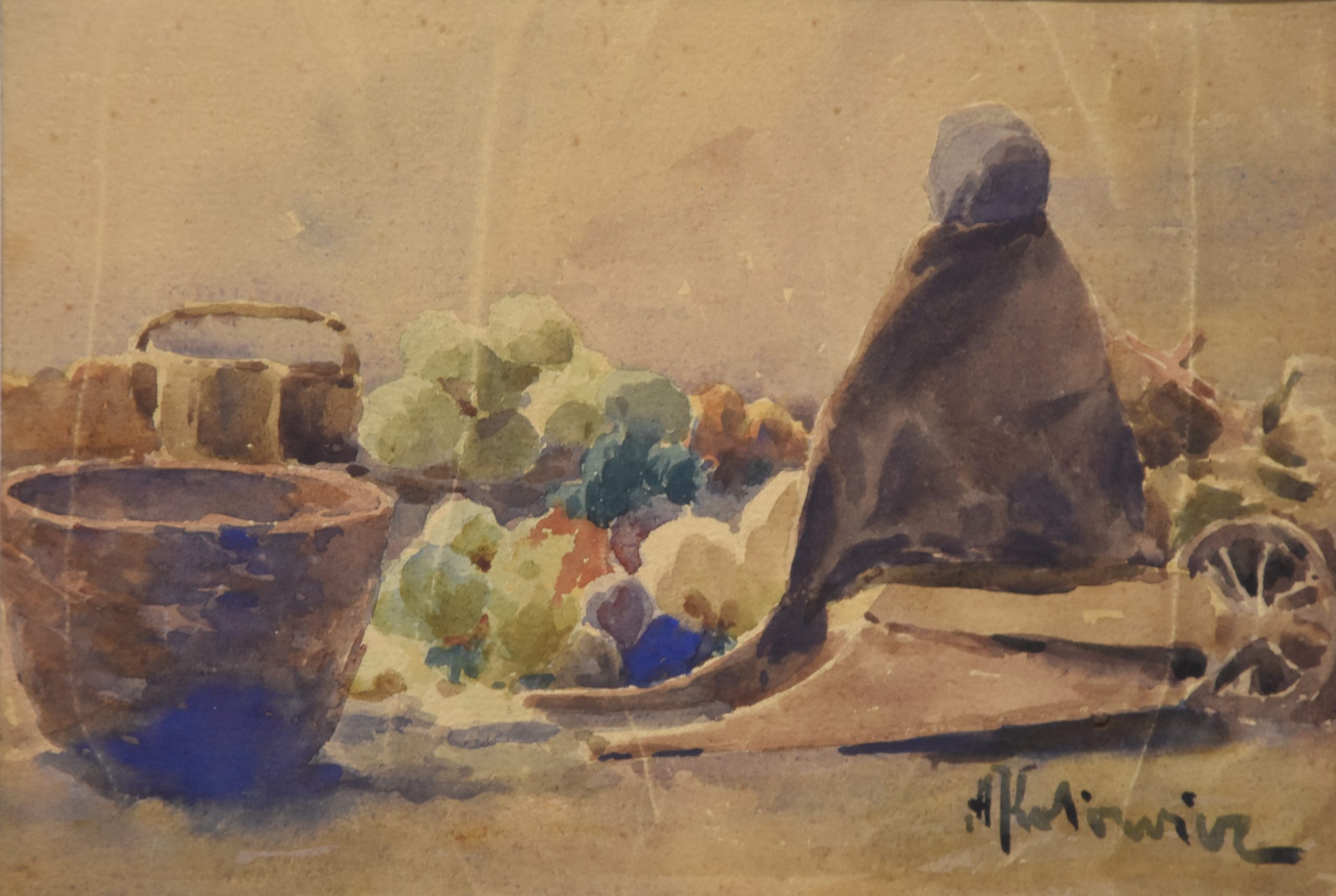 224 ah, apolinary kotowicz, na targu w jaśle, 1912-13, akwarela, 15x22,5 cm