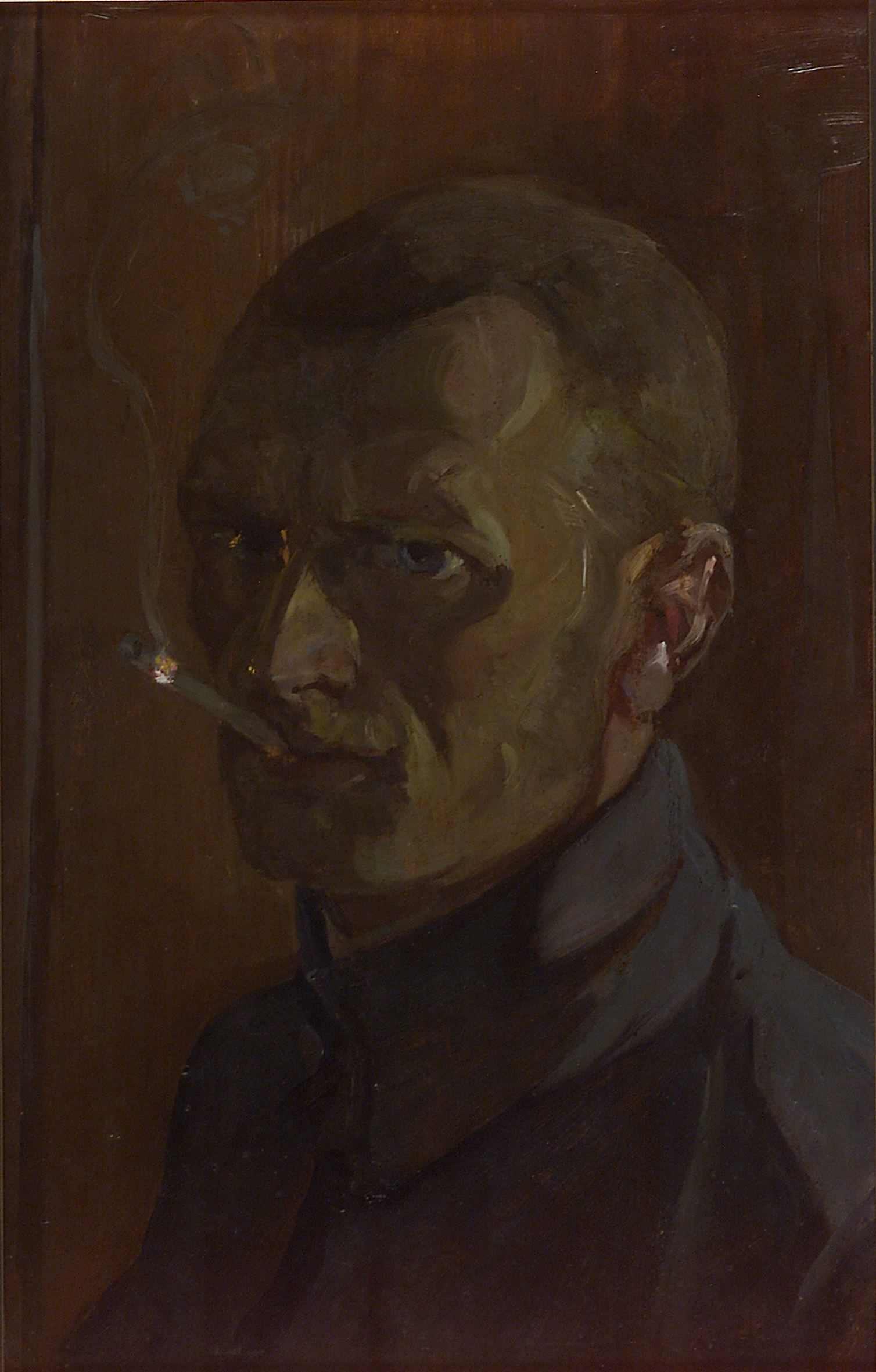 2242 AH autor Ignacy Pinkas, Autoportret w mindurze legionisty, 1914-18, olej dykta, 44x28