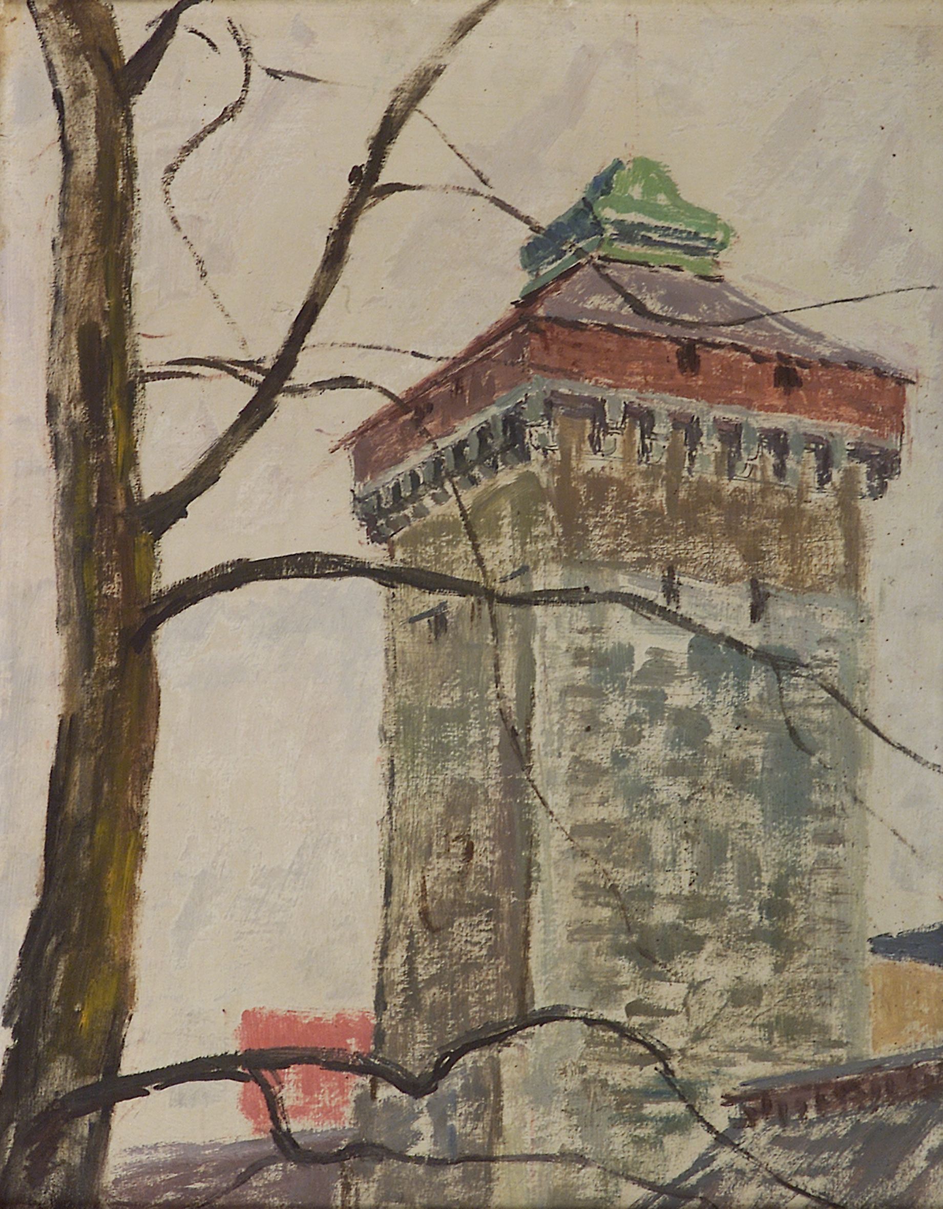 2395 AH autor Ignacy Pinkas, Baszta Bramy Floriańskiej, 1934, olej dykta, 50x40, fot