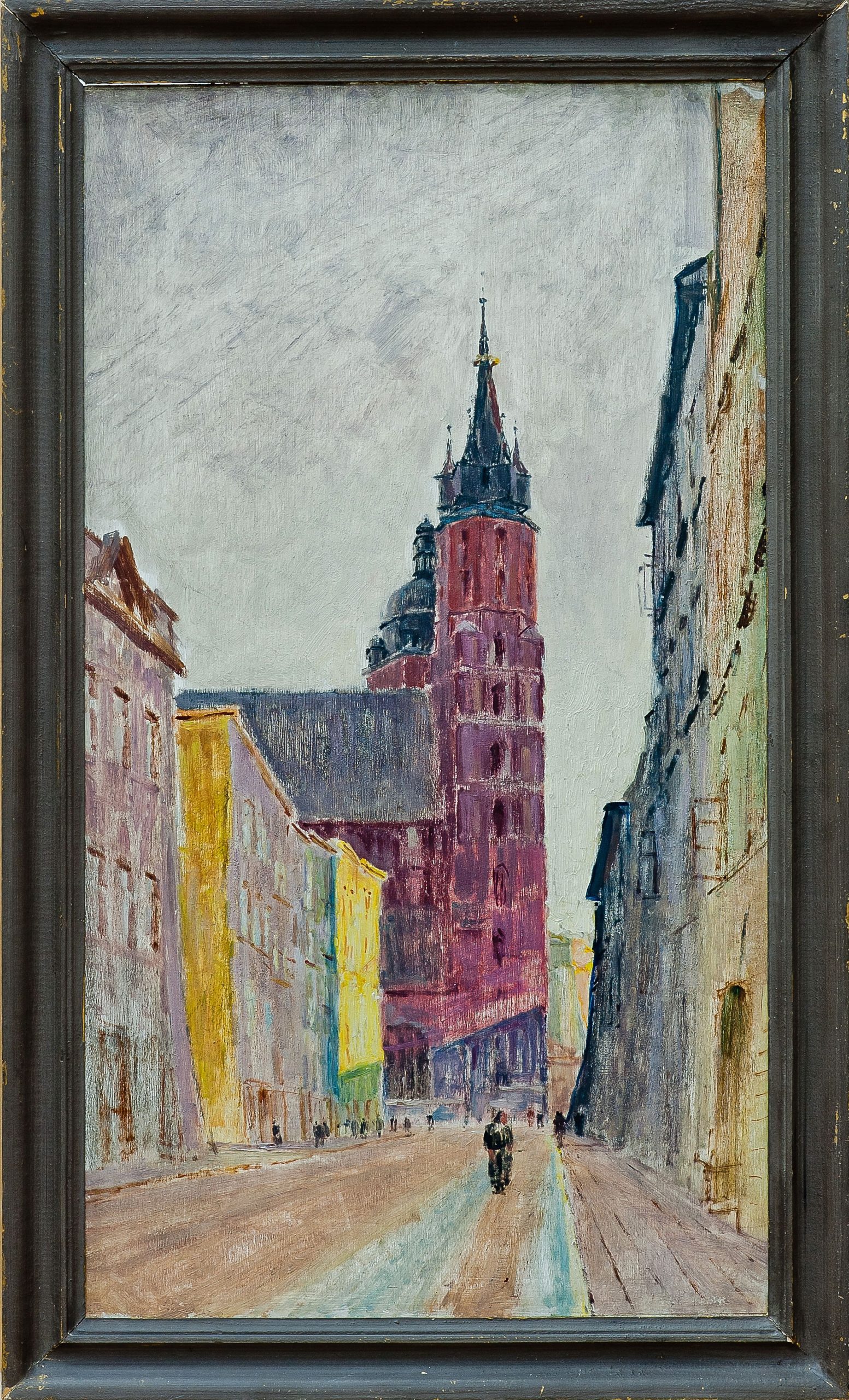 2401 AH autor Ignacy Pinkas, Ulica Floriańska w deszczu, lata 30-te, olej dykta, 69x38, fot. MSz