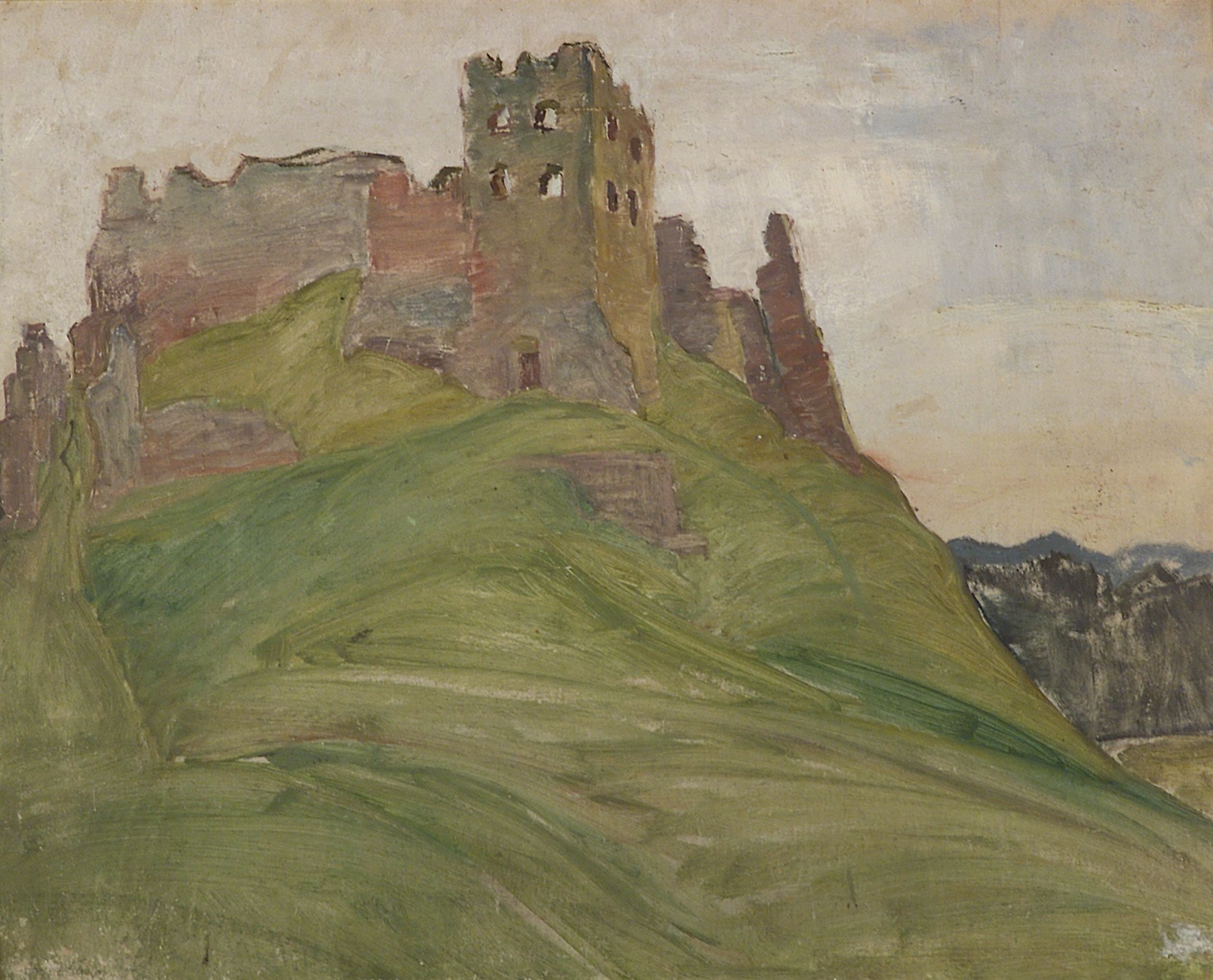 2413 AH autor Ignacy Pinkas, Ruiny zamku w Czorsztynie, 1932, olej dykta, 49x40, fot