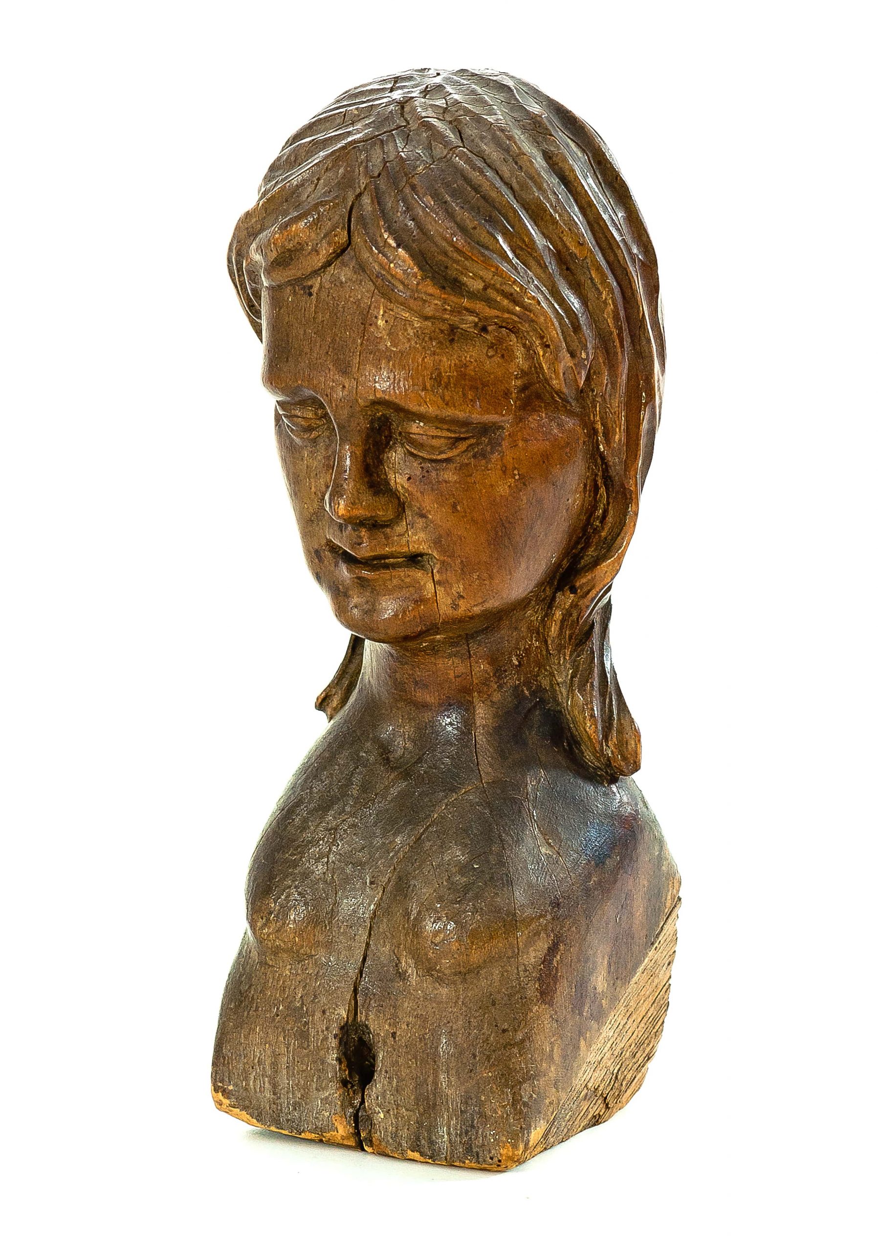 2441 etnografia - popiersie dziewczyny, autor nieznany, kowalowy, sprzed 1914 r., 21 cm, szer. 7,2 cm, gł. 7,3 cm