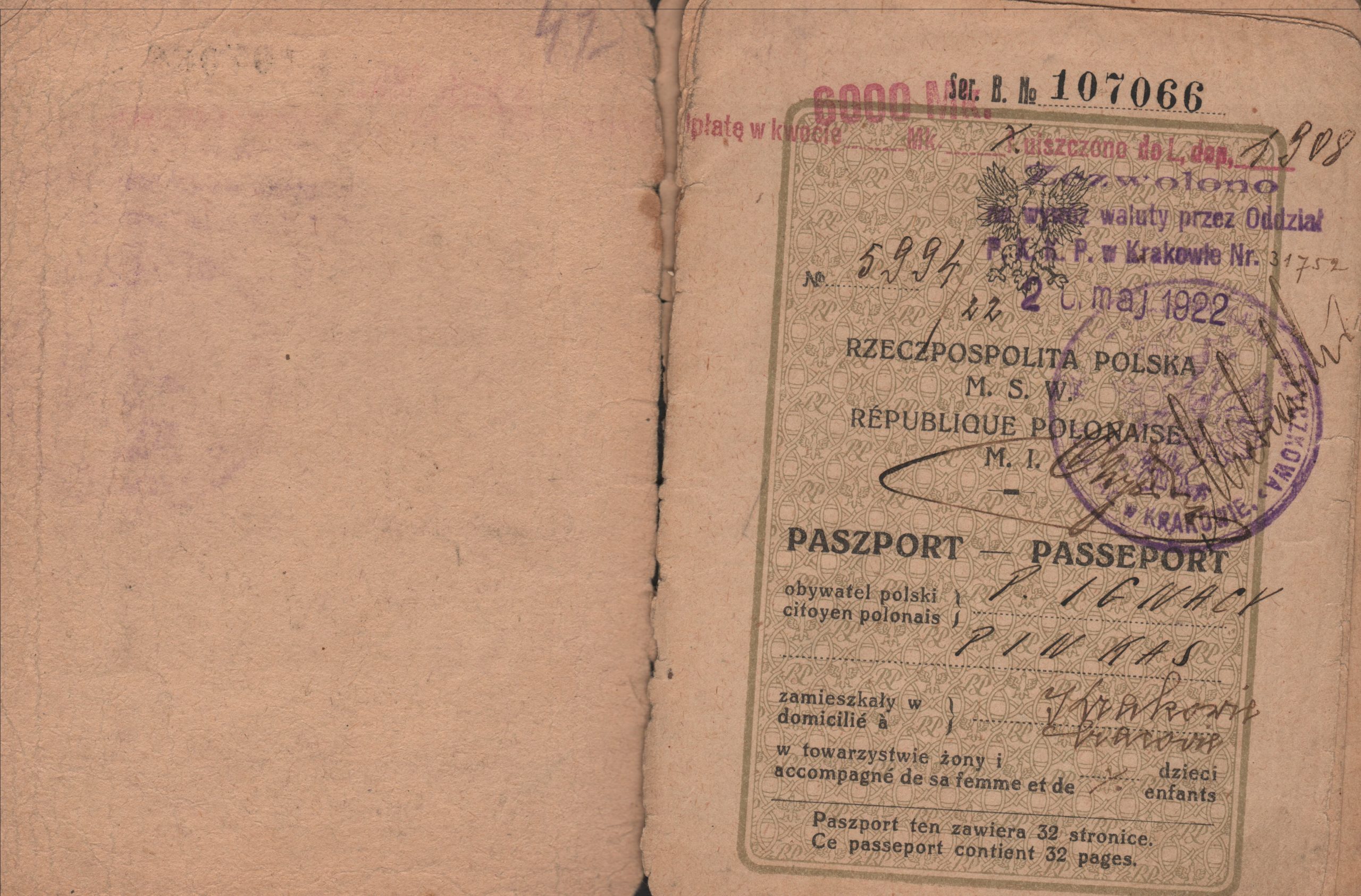 2599 ahsid – dowód osobisty ignacego pinkasa, 1922 r.