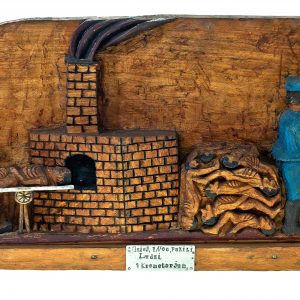 262 etnografia - krematorium, płaskorzeźba władysława chajca z kamienicy górnej, 1967 r., wys. 30,5 cm, szer. 61 cm, gł. 10 cm.