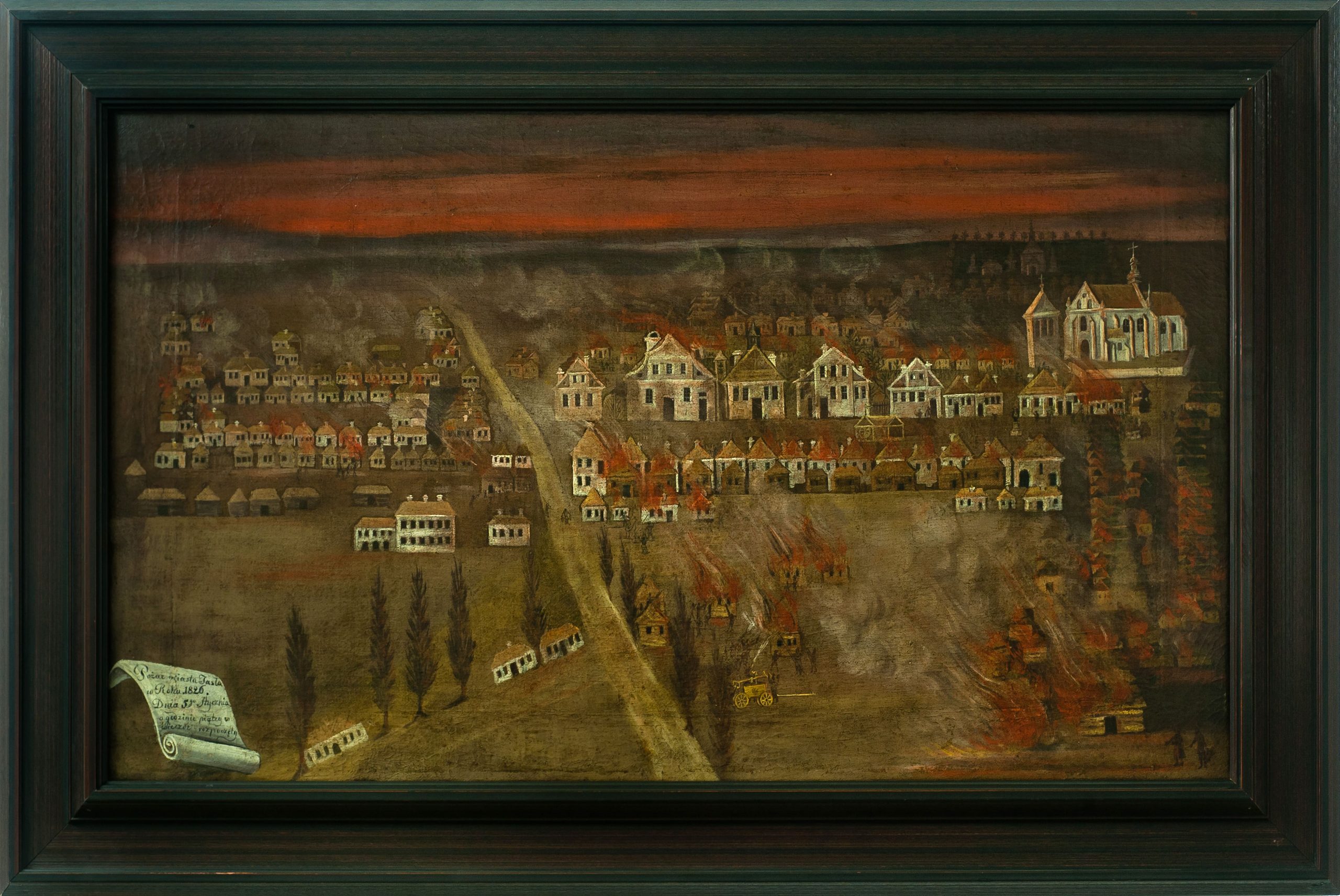 263 ah obraz „pożar jasła w 1826 r.”, 1826 r., mal. jan bieszczad, olej na płótnie