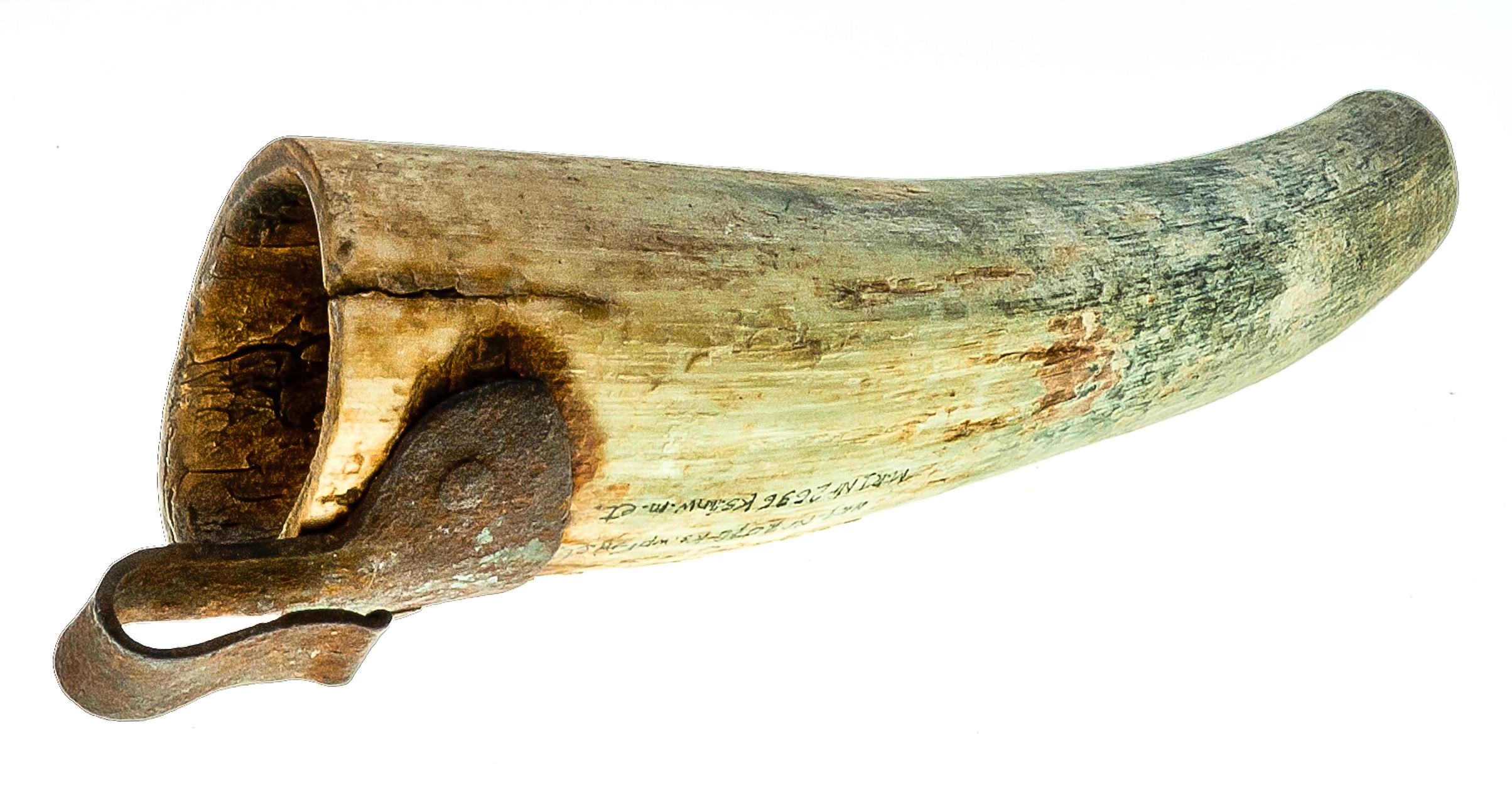 2696 etnografia - pochewka na osełkę, wykonana z rogu bydlęcego, okolice dukli sprzed 1939 r., dł. 21,5cm