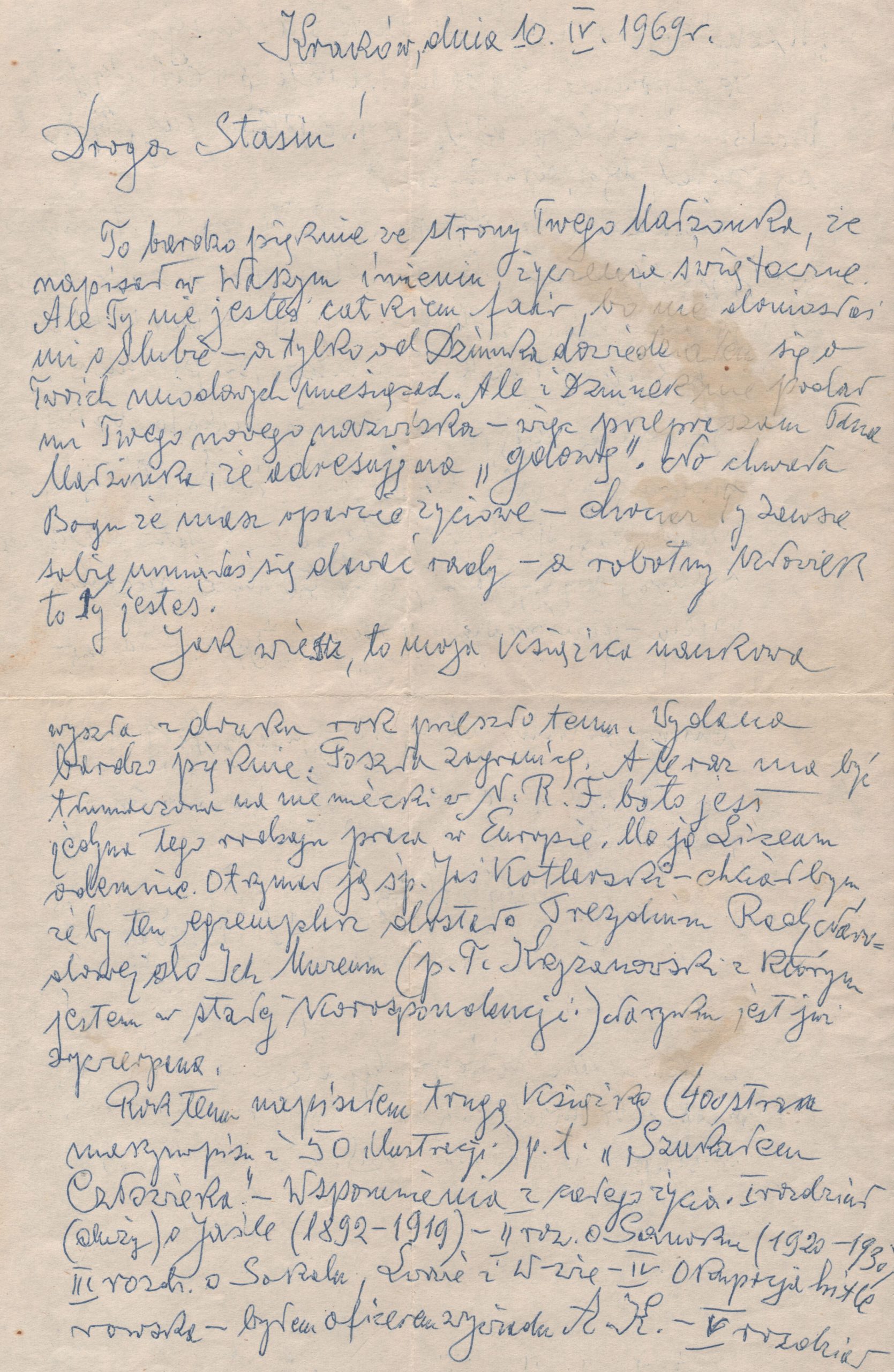 2728 ahsid – list stanisława pronia do stanisławy skrudlik, 1969 r.