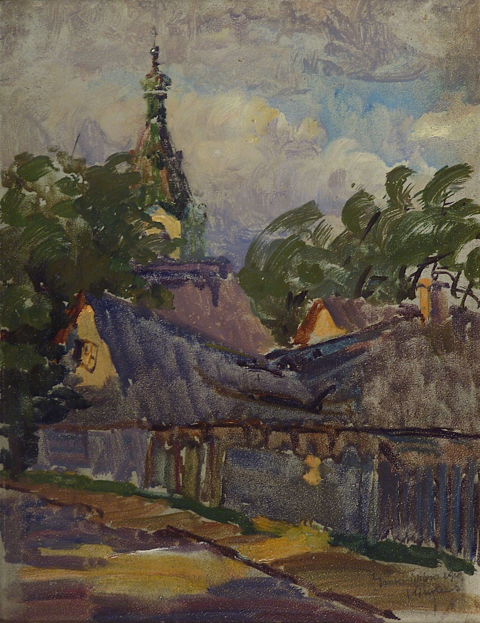 2765 AH autor Ignacy Pinkas, Cerkiew w Trokach, 1919, olej tektura, 31x24, fot