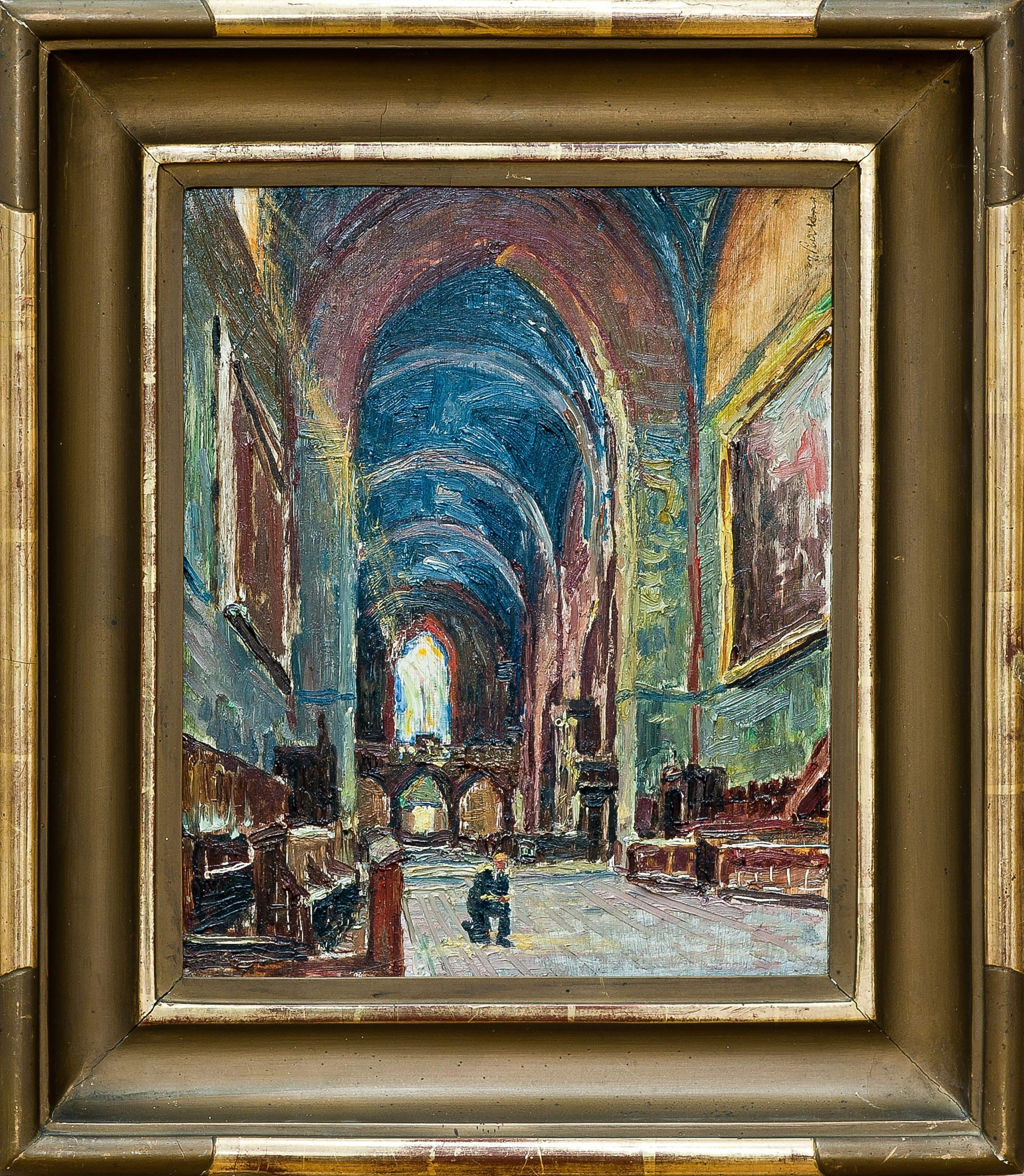 2766 AH autor Ignacy Pinkas, Wnętrze kościołą Franciszkanów w Krakowie, 1932, olej dykta, 27x22, fot. MSz