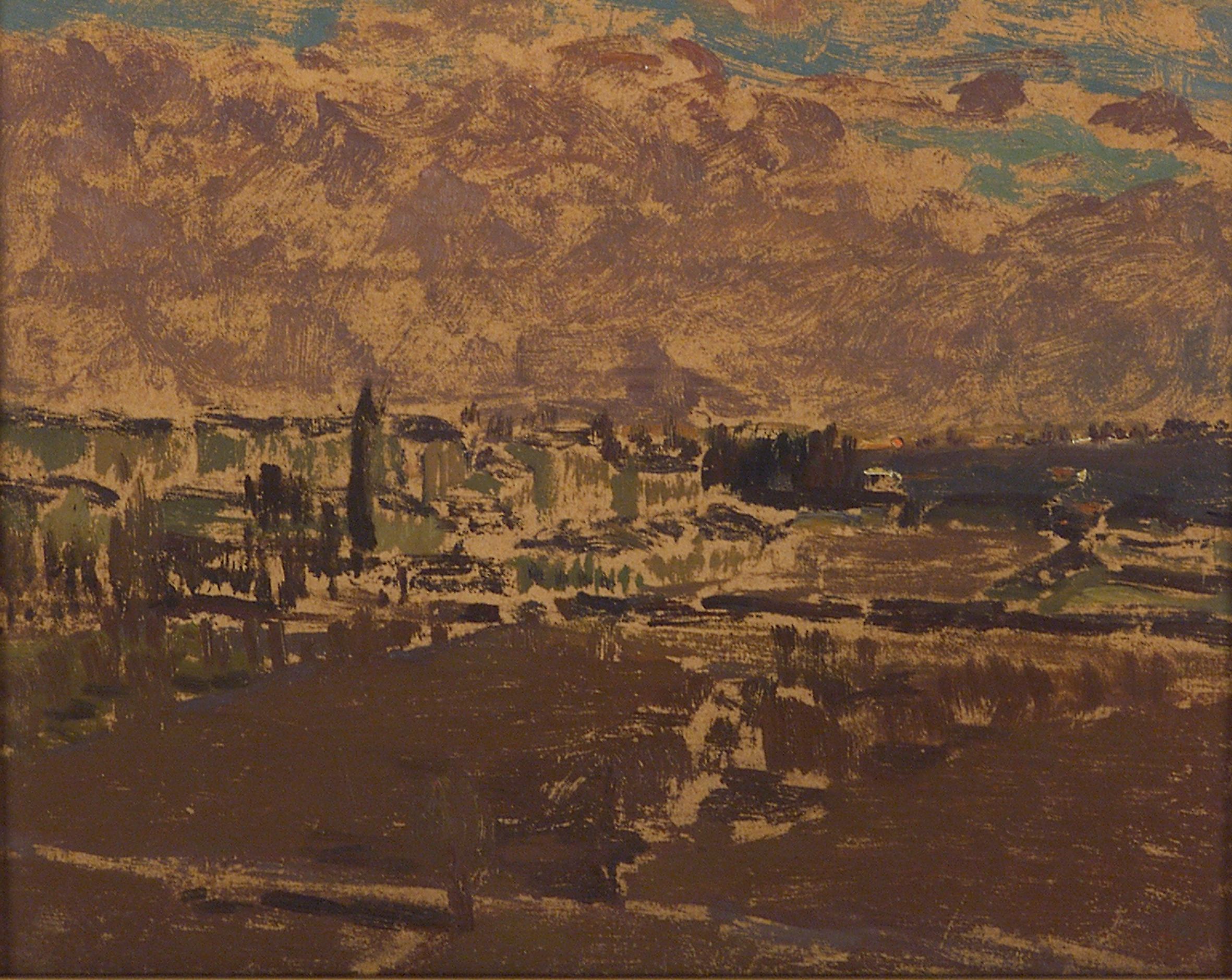 2768 AH autor Ignacy Pinkas, Panorama Wilna, 1928, olej tektura, 22x27, fot