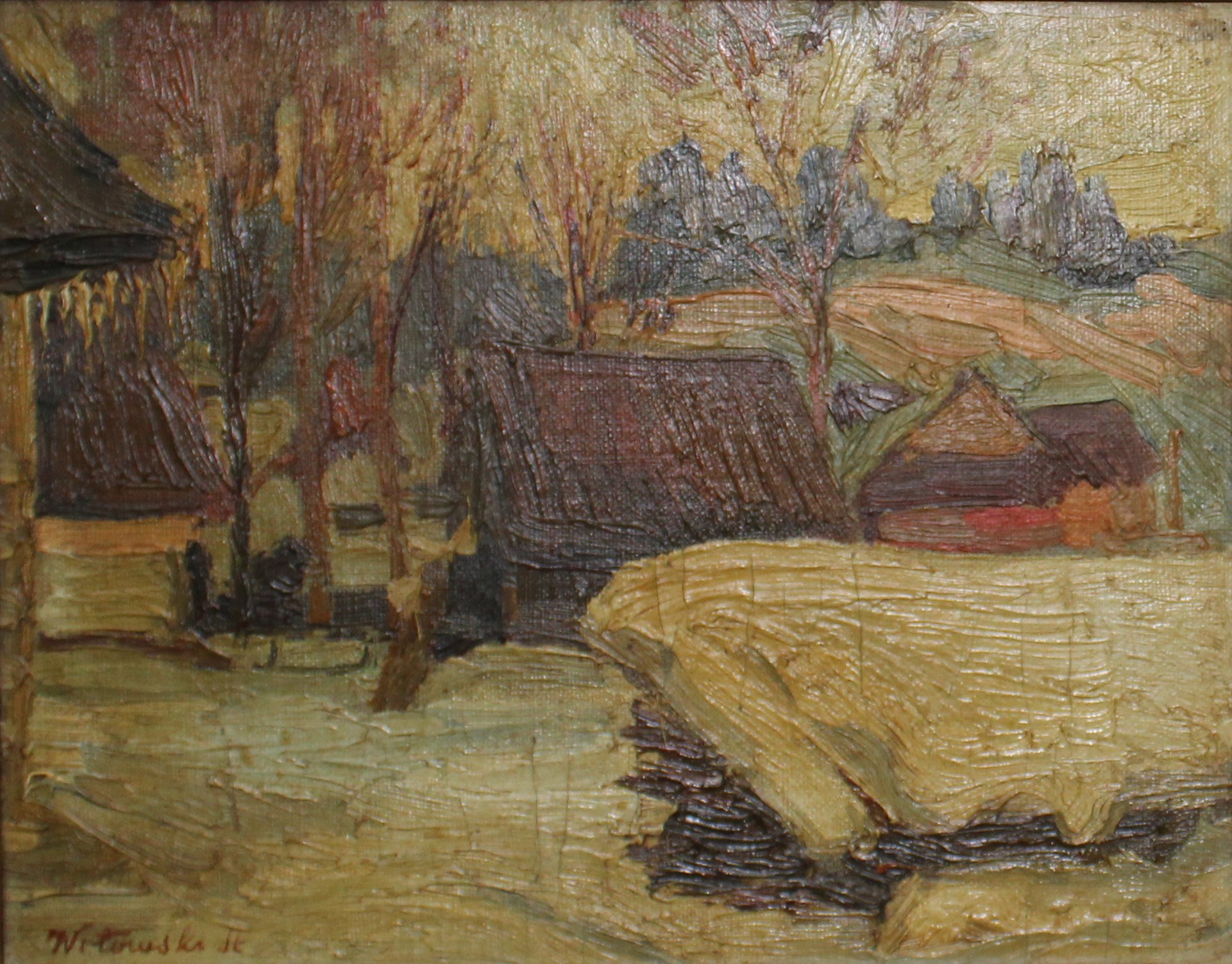 2906 ah, autor st. witowski-iskrzyniak, zima, olej na desce, 19,5x25,5 cm
