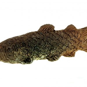 3013 etnografia - ryba, rzeźba ceramiczna, wykonana przez karola breja z jasła ok. 1970 r., wys. 6,5 cm, dł. 19,5 cm, gł. 4,2 cm