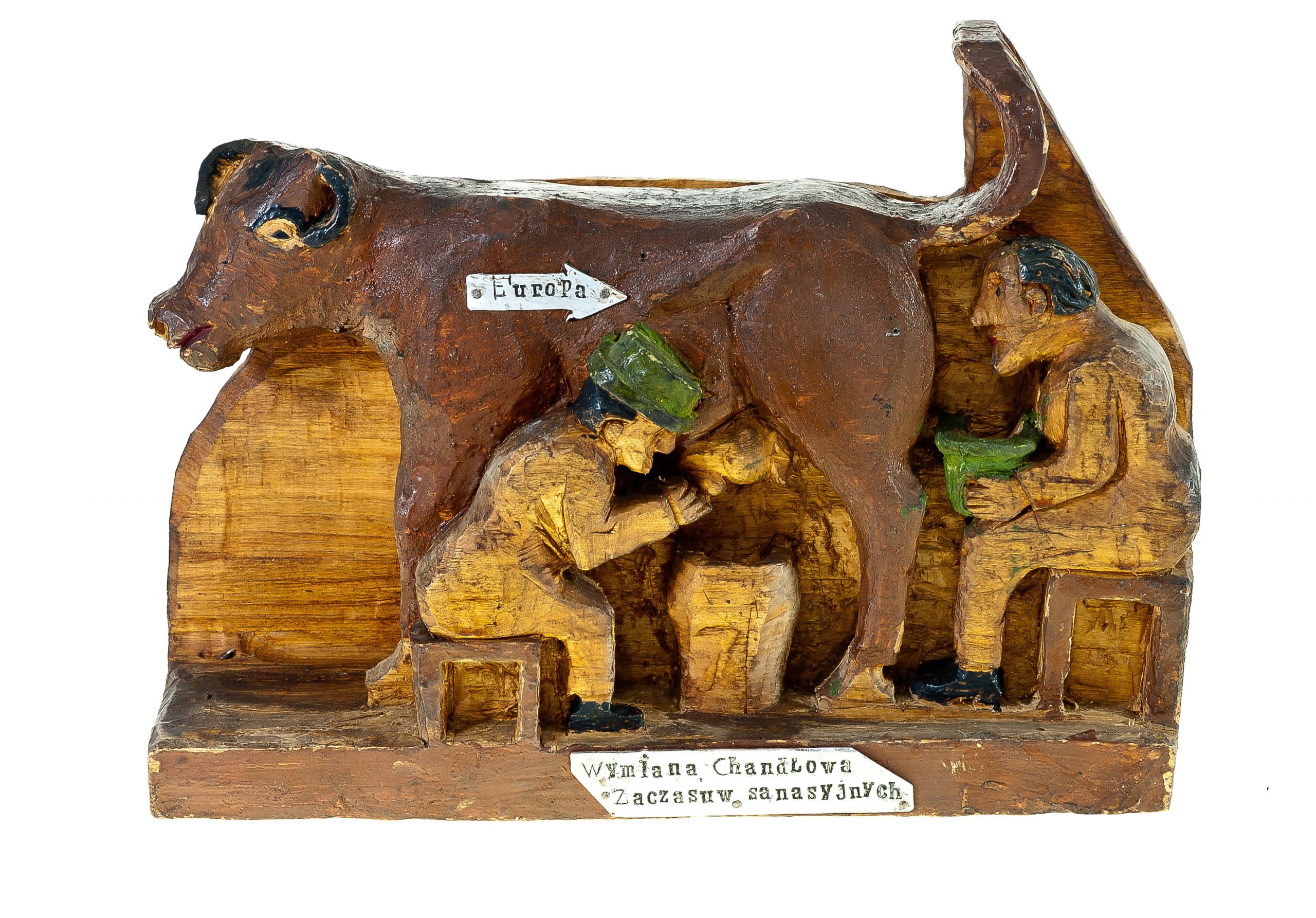 301 etnografia - handel polski sanacyjnej, rzeźba władysława chajca z kamienicy górnej, 1969 r., wys. 23,8, szer. 32 cm, gł. 9,5 cm.