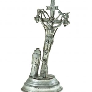 3298 etnografia - pozłacany krzyż, pomalowany farbą olejną, bierówka, xix w., wys. 21 cm, szer. podstawy 9 cm