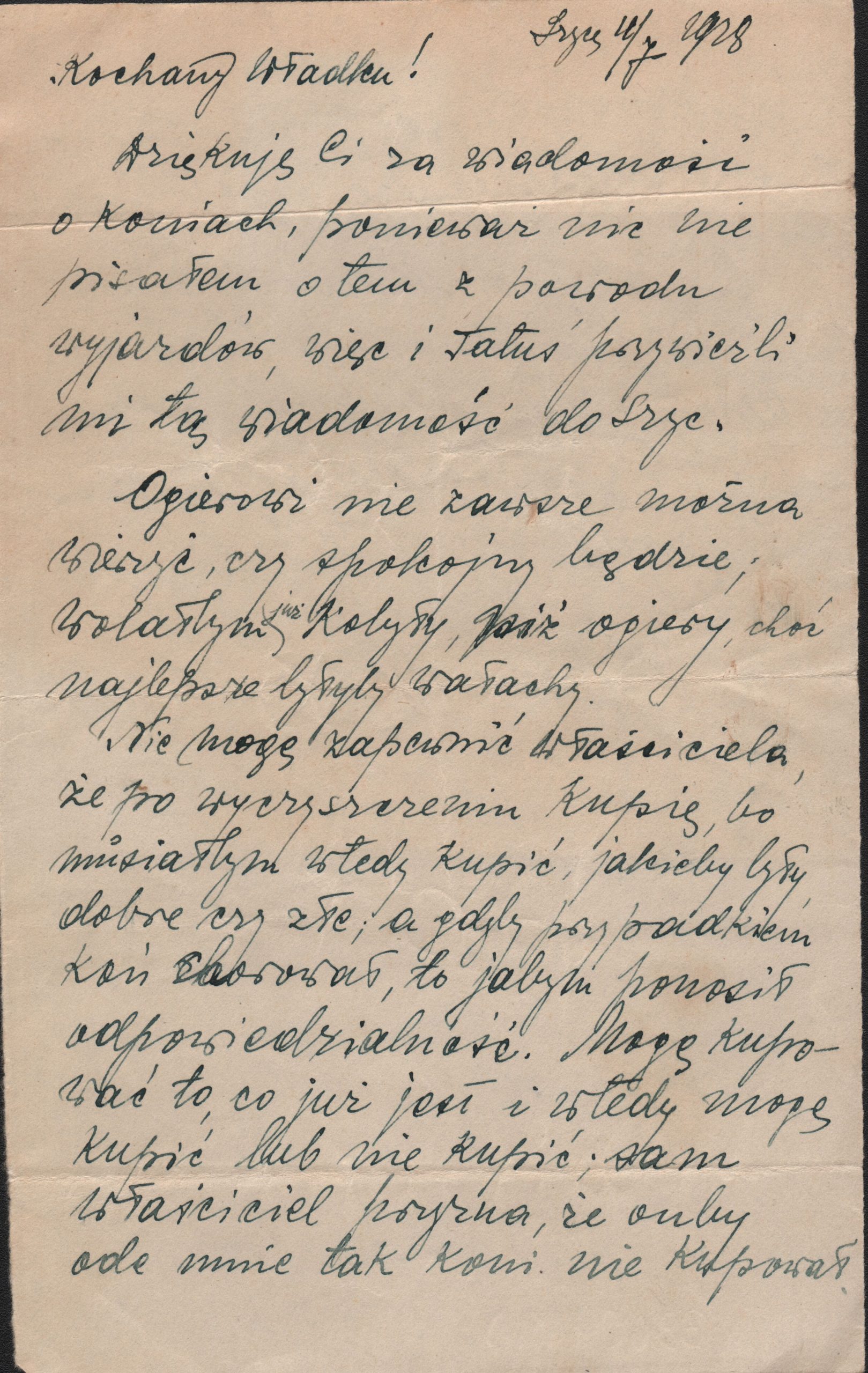 3360 ahsid – list ignacego solarza do władysława wójcika – prezesa mleczarni w ołpinach, 1928 r.