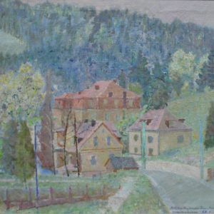 3487 ah, autor st. szczepański, pod górą parkową w krynicy, 1966, olej na płótnie, 46x61 cm