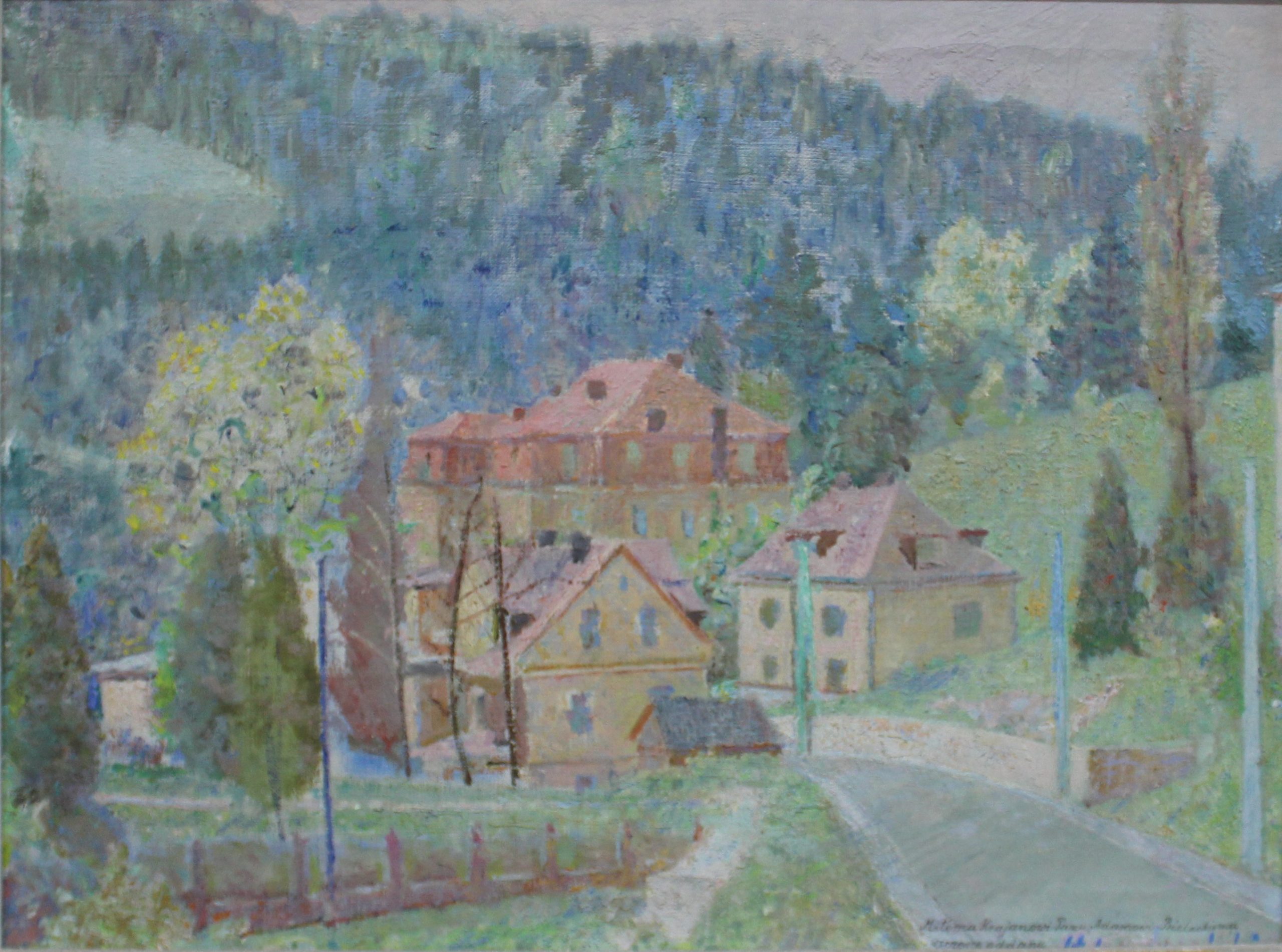 3487 ah, autor st. szczepański, pod górą parkową w krynicy, 1966, olej na płótnie, 46x61 cm
