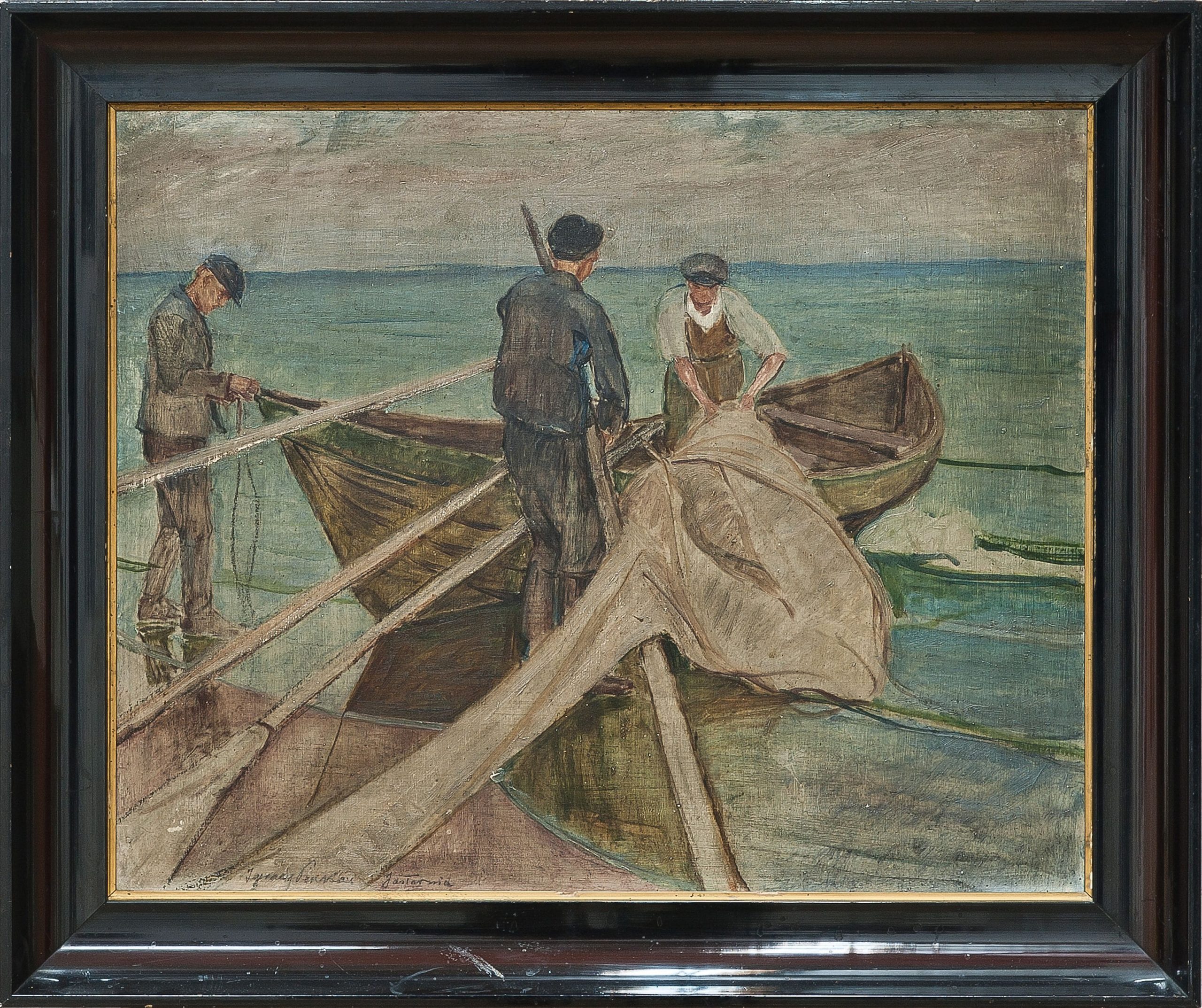 3543 AH autor Ignacy Pinkas, Rybacy Jastarnia, 1933, olej tektura, 50x60, fot. MSz