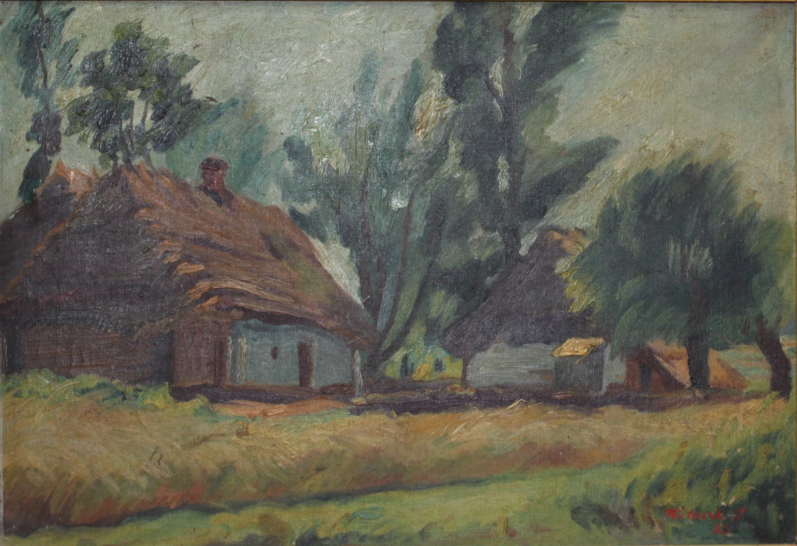 3598 ah, autor st. witowski iskrzyniak, pejzaż wiejski, 1933, olej na płótnie, 31x44,5 cm