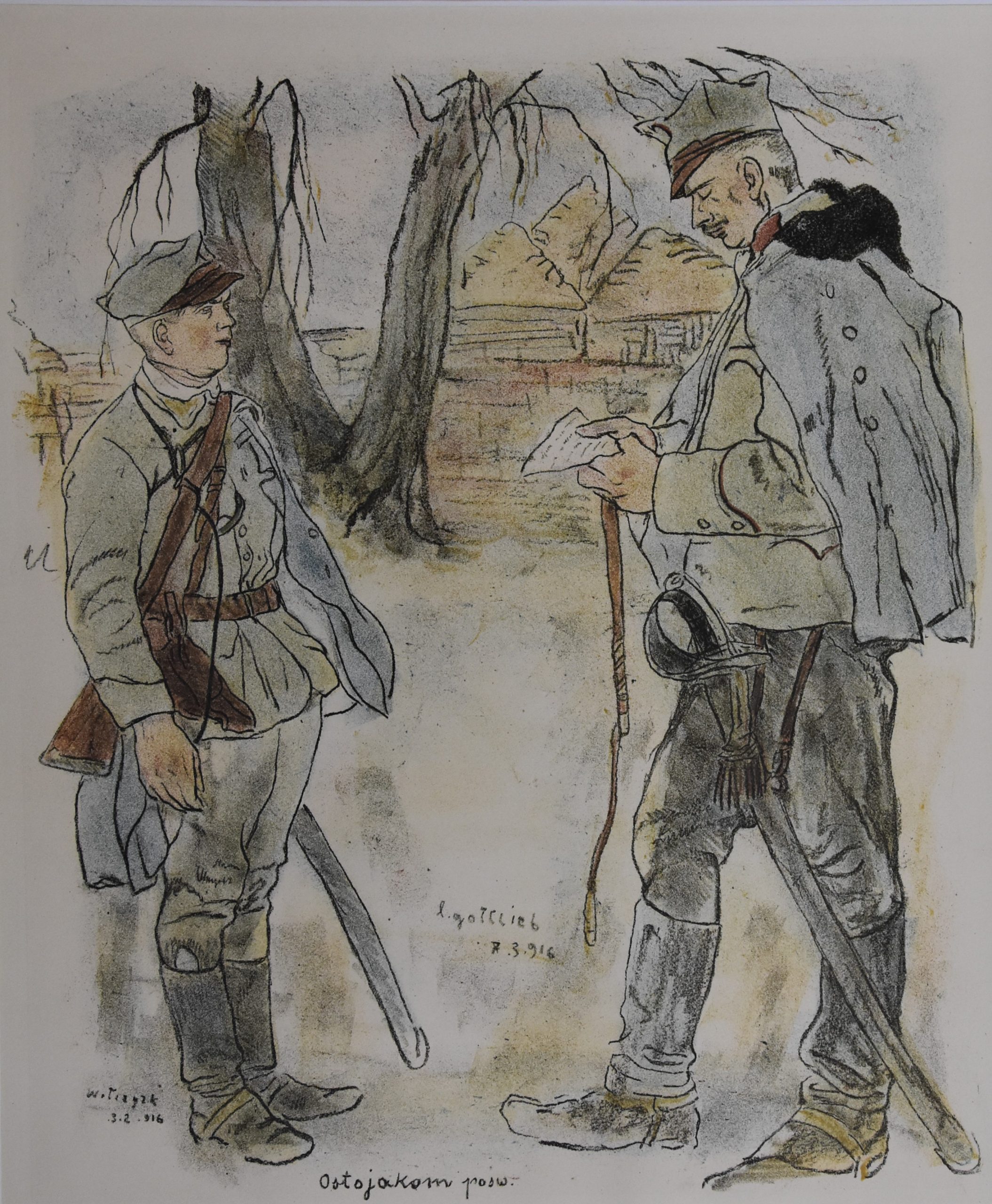 3616 ah, autor leopold gottlieb, ostojakom, litografia barwna, 1916 r. 43x33 cm.