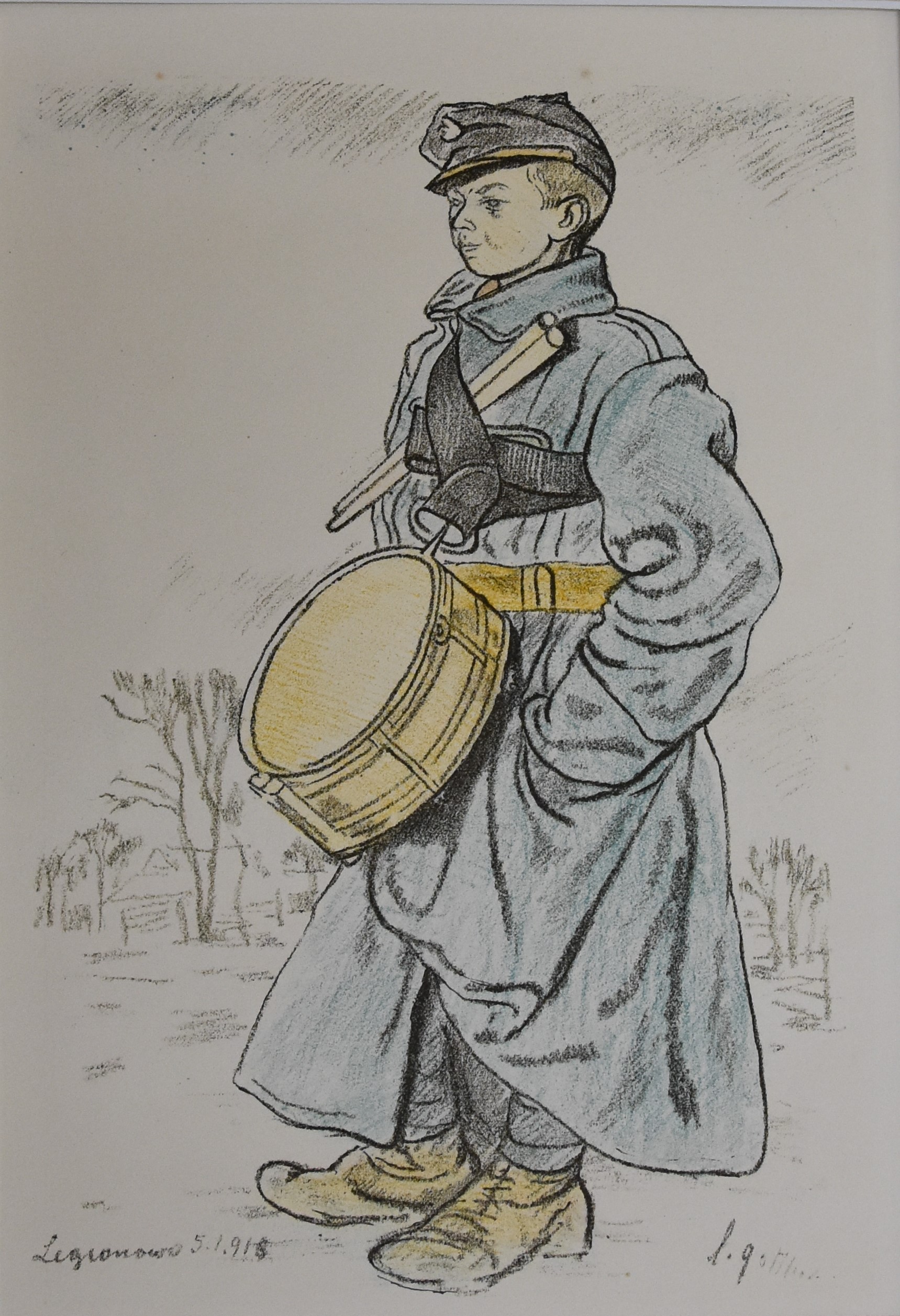 3618 ah, autor leopold gottlieb, mały dobosz, litografia barwna, 1916 r. 43x33 cm.