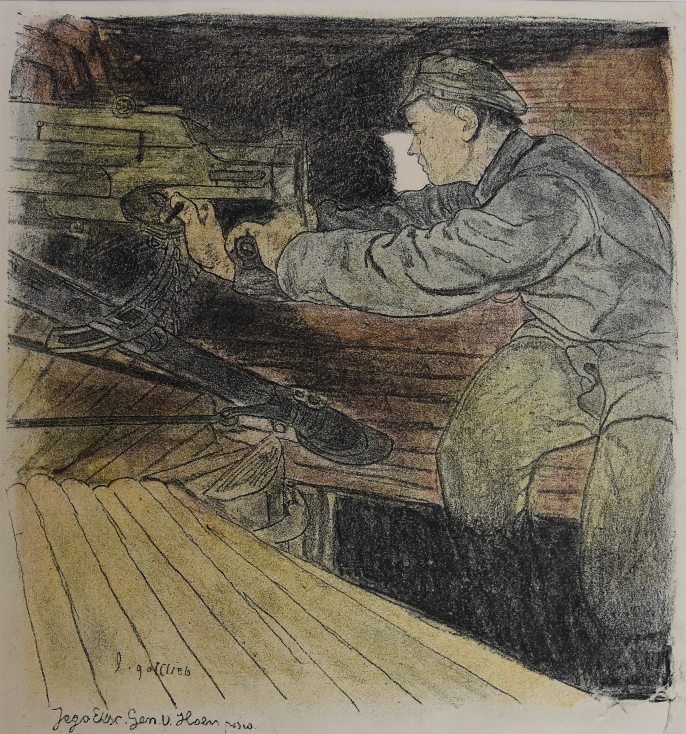 3619 ah, autor leopold gottlieb, na pozycji, litografia barwna, 1916 r. 43x33 cm.