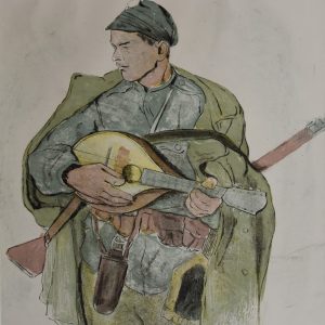 3621 ah, autor leopold gottlieb, mandolinista, litografia barwna, 1916 r. 43x33 cm.