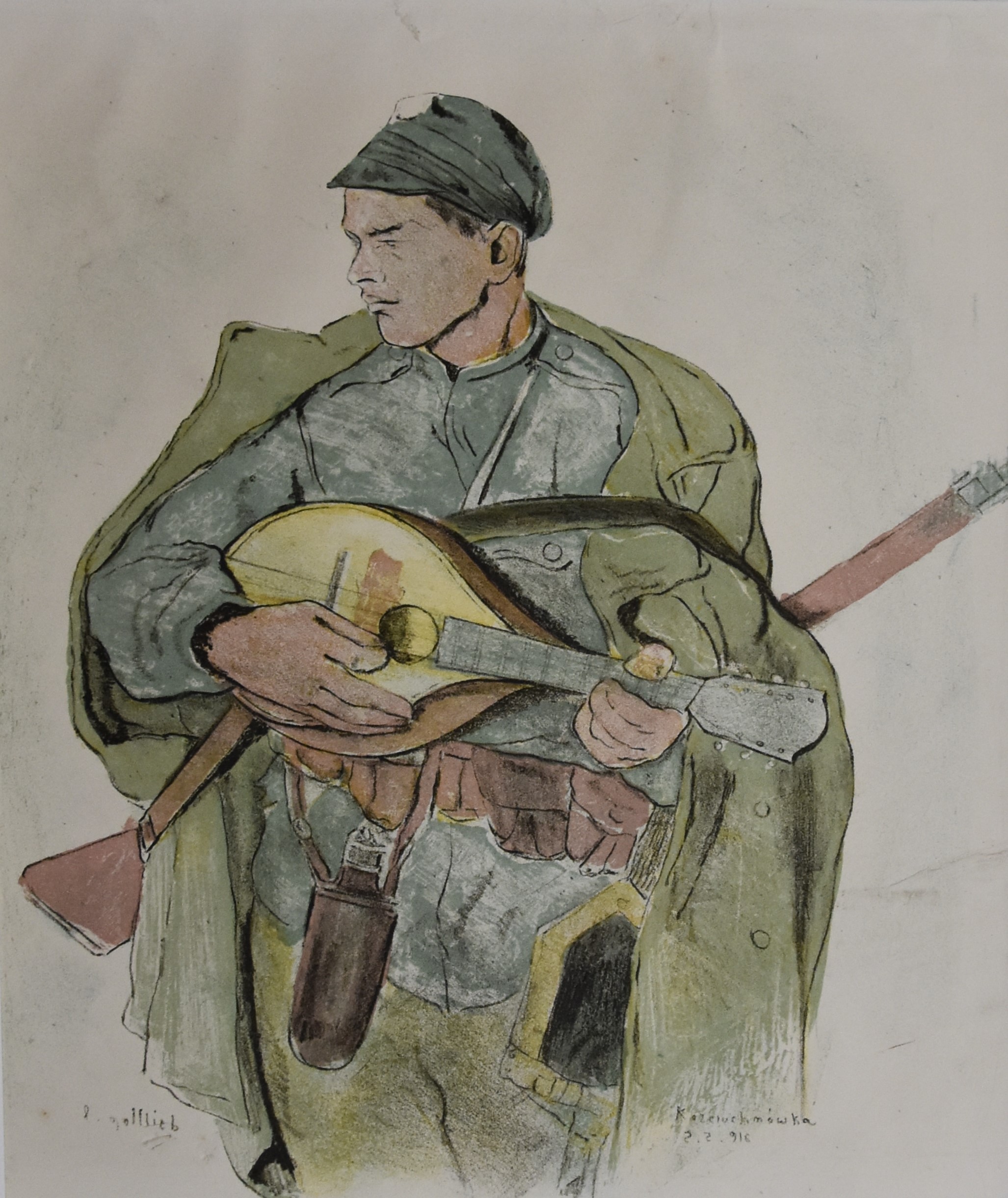 3621 ah, autor leopold gottlieb, mandolinista, litografia barwna, 1916 r. 43x33 cm.