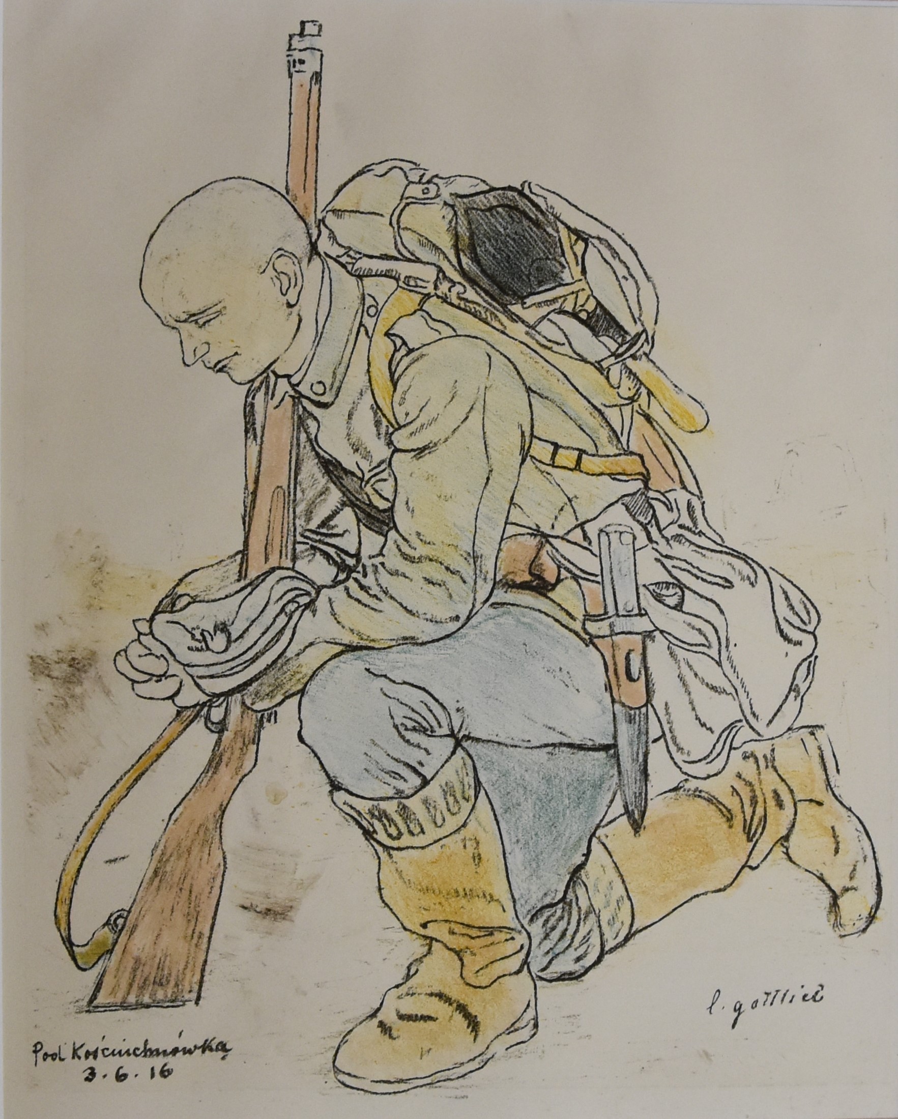 3622 ah, autor leopold gottlieb, pożegnanie, litografia barwna, 1916 r. 43x33 cm