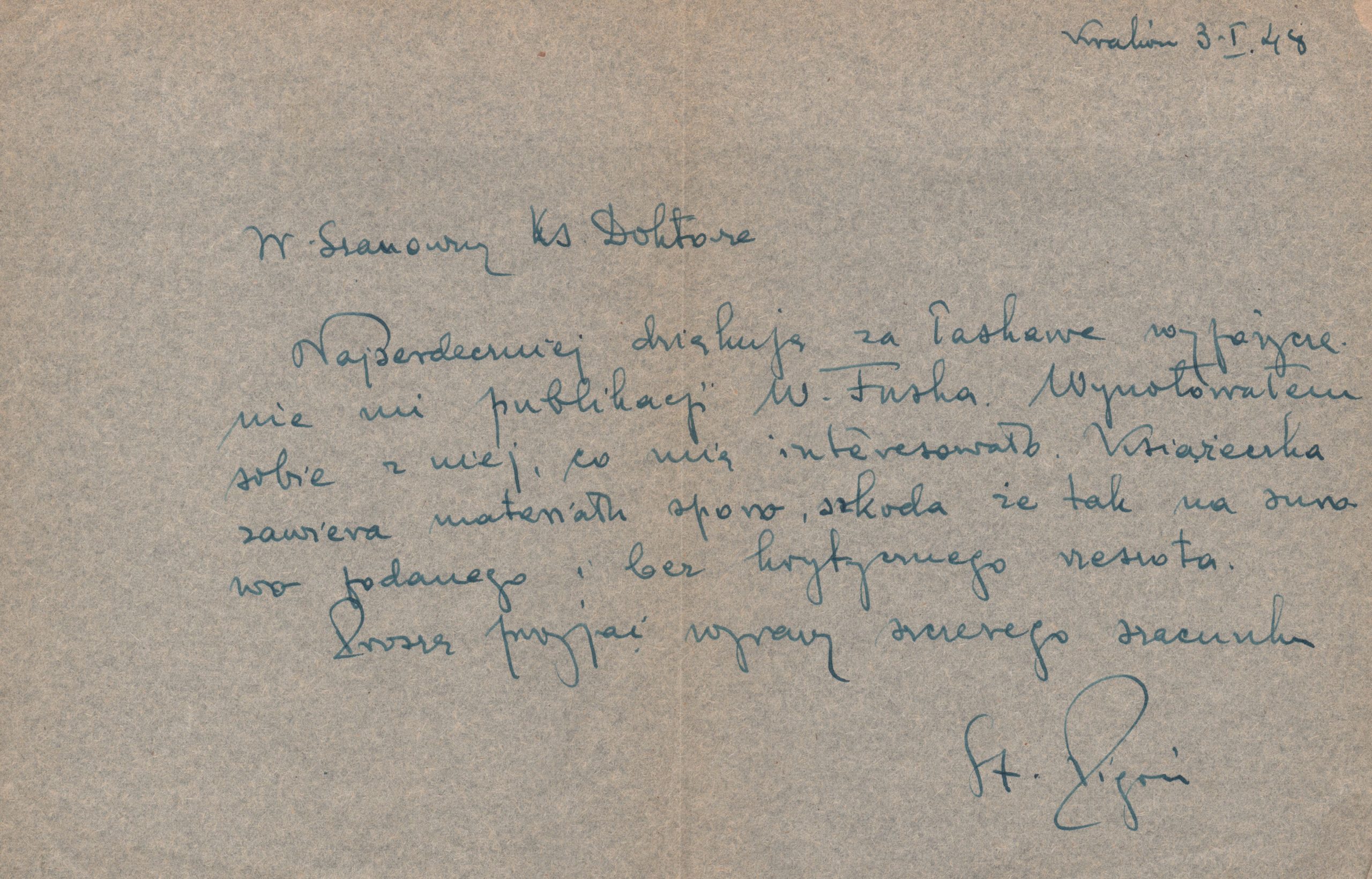 3637 ahsid – list stanisława pigonia do ks. franciszka solarza, 1948 r.