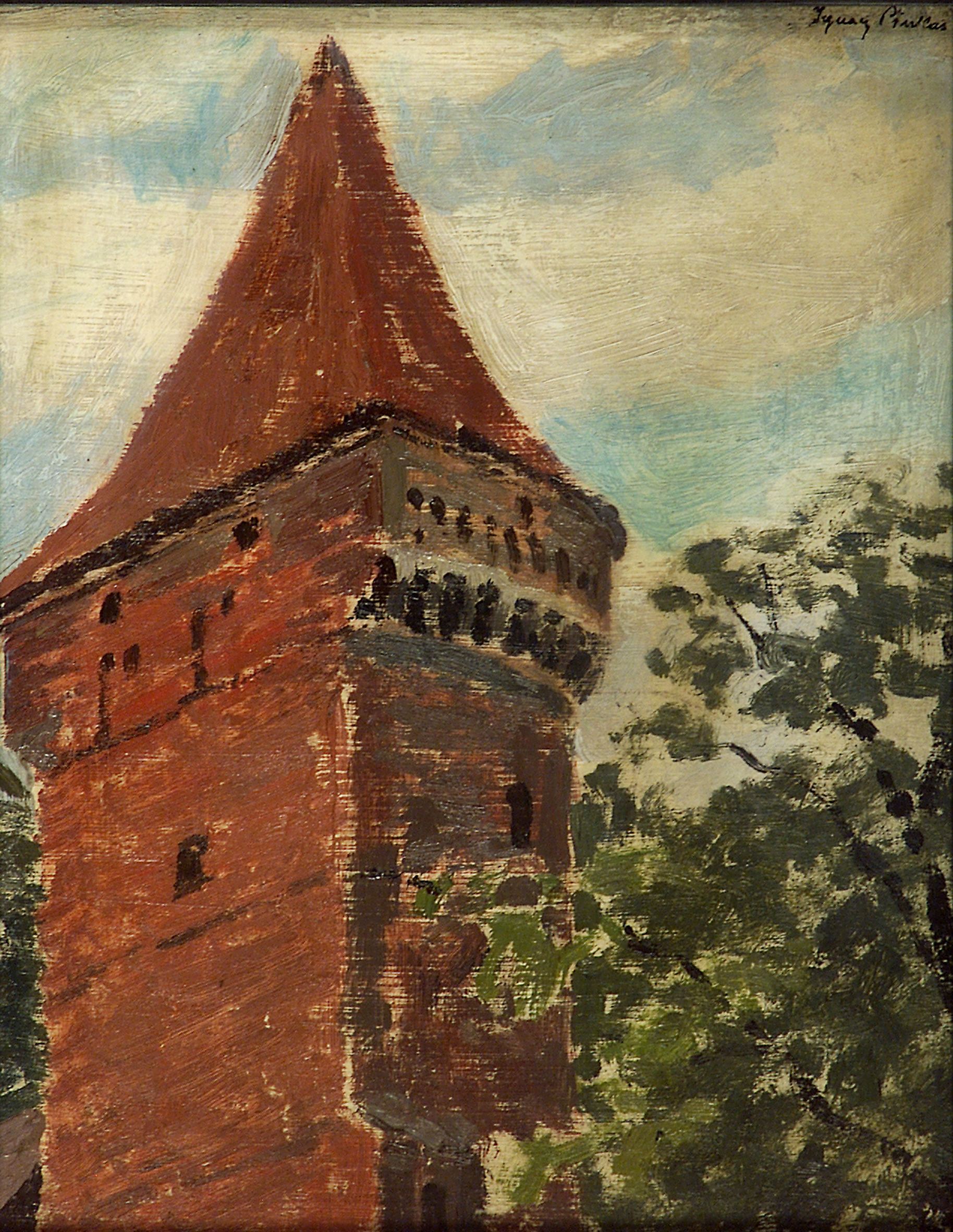 3648 AH autor Ignacy Pinkas, Szczyt wieży, olej dykta, 27x22, fot