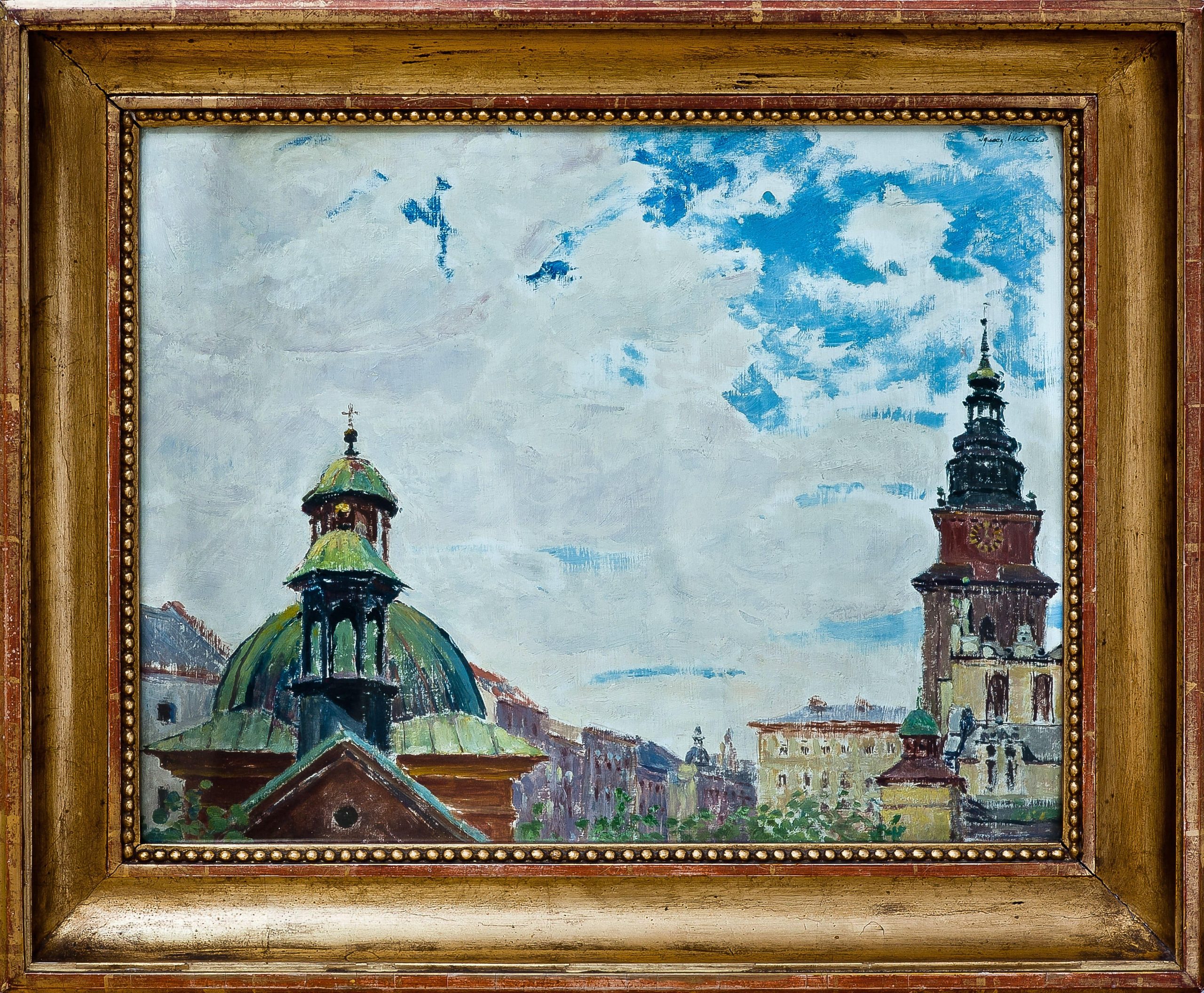 3702 AH autor Ignacy Pinkas, Ratusz w Krakowie Motyw z Krakowa, lata 20-te, olej dykta, 40x50, fot. MSz