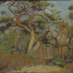 3904 ah, autor st. witowski-iskzyniak, pejzaż z sosną, 1935, olej na sklejce, 34,5x39 cm.