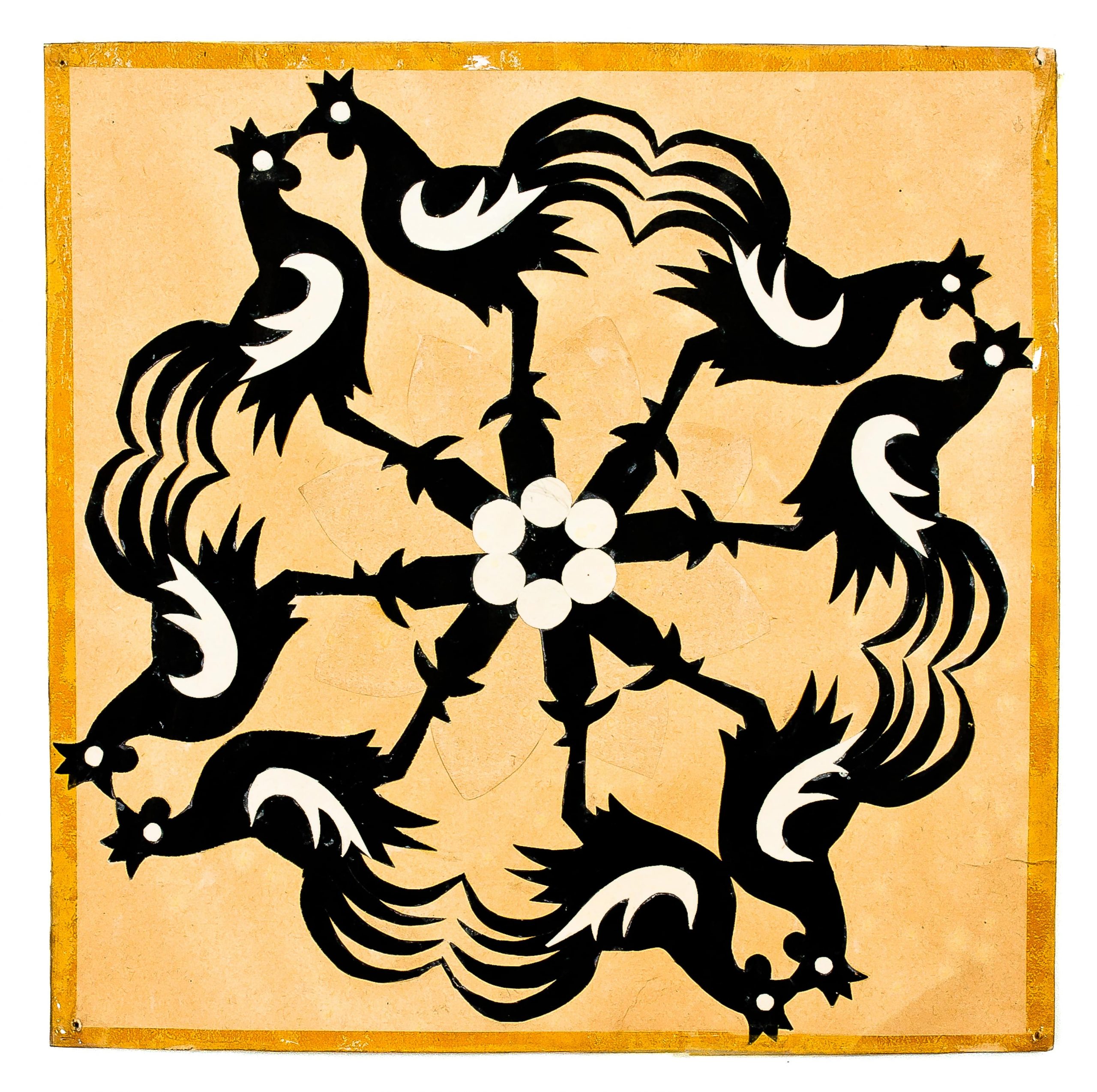 441 etnografia - wycinanka z kolorowego papieru wykonana przez zofię warzechę z jodłowej w 1969 r., wym. 32 cm x 32,5 cm