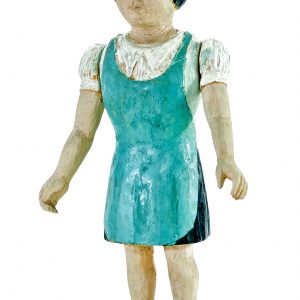 446 etnografia - lalka drewniana autorstwa józefa krupy z błażkowej, 1969 r., wys. 39,5 cm, szer. 12 cm, głębokość 8 cm