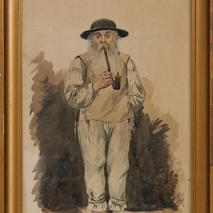 4682 ah akwarela, starzec z fajką, autor seweryn bieszczad, xix-xx w. 42x22 cm.