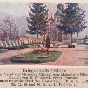 4979 pocztówka historyczna, cmentarz w kleciach z okresu i wojny światowej