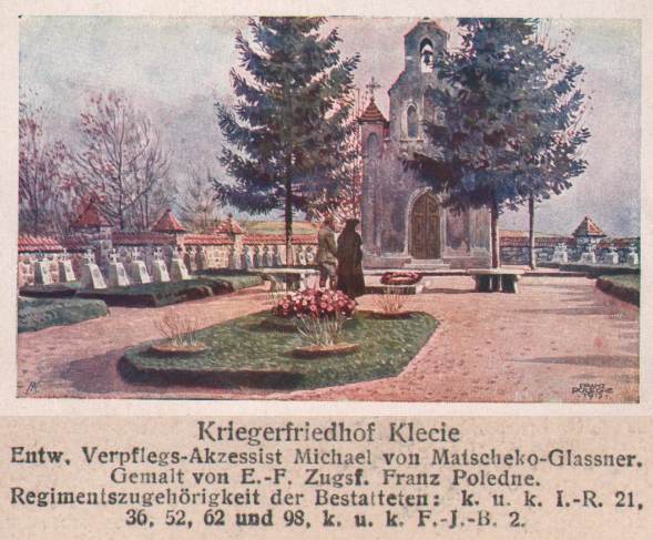 4979 pocztówka historyczna, cmentarz w kleciach z okresu i wojny światowej