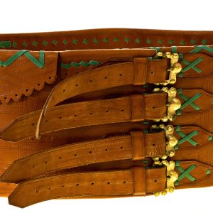 516 etnografia - trzos - pas pogórzański skórzany, dł. 103 cm bez pasków, szer. 19 cm