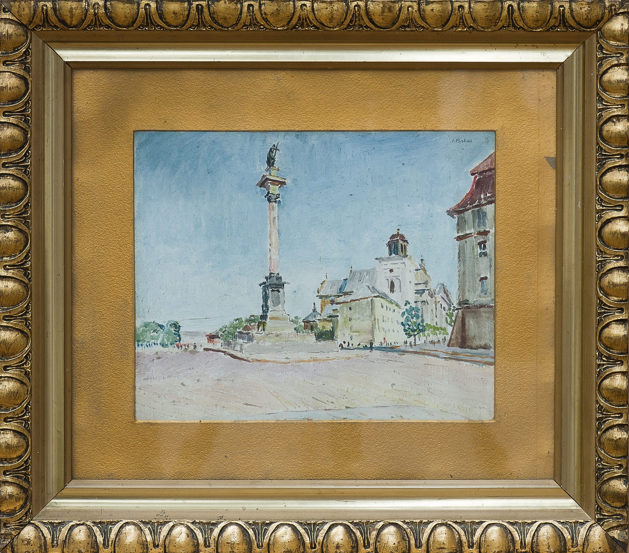 5172 AH autor Ignacy Pinkas, Widok na Kolumnę Zygmunta w Warszawie, 1928, olej tektura, 21,5x26,5, fot. MSz
