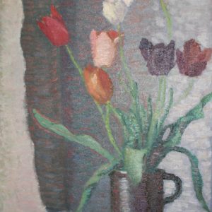 519 ah, tulipany, autor zdzisław truskolaski,  olej na tekturze, 47x69 cm