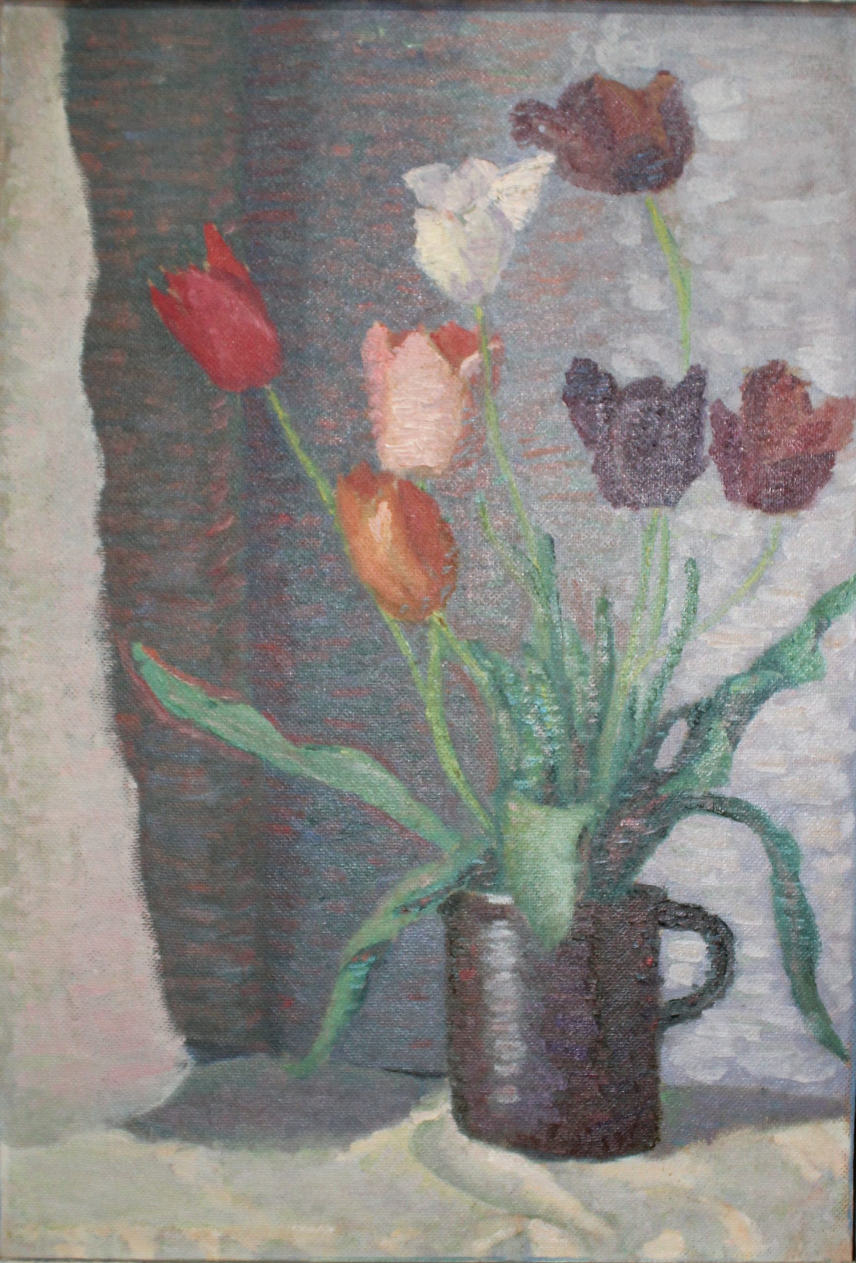 519 ah, tulipany, autor zdzisław truskolaski,  olej na tekturze, 47x69 cm