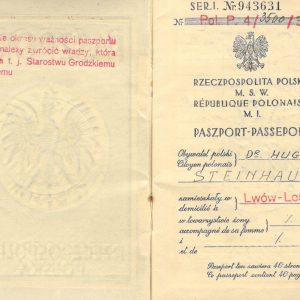 534 ahsid – paszport hugona steinhausa wydany przez starostwo grodzkie we lwowie,1937 r.